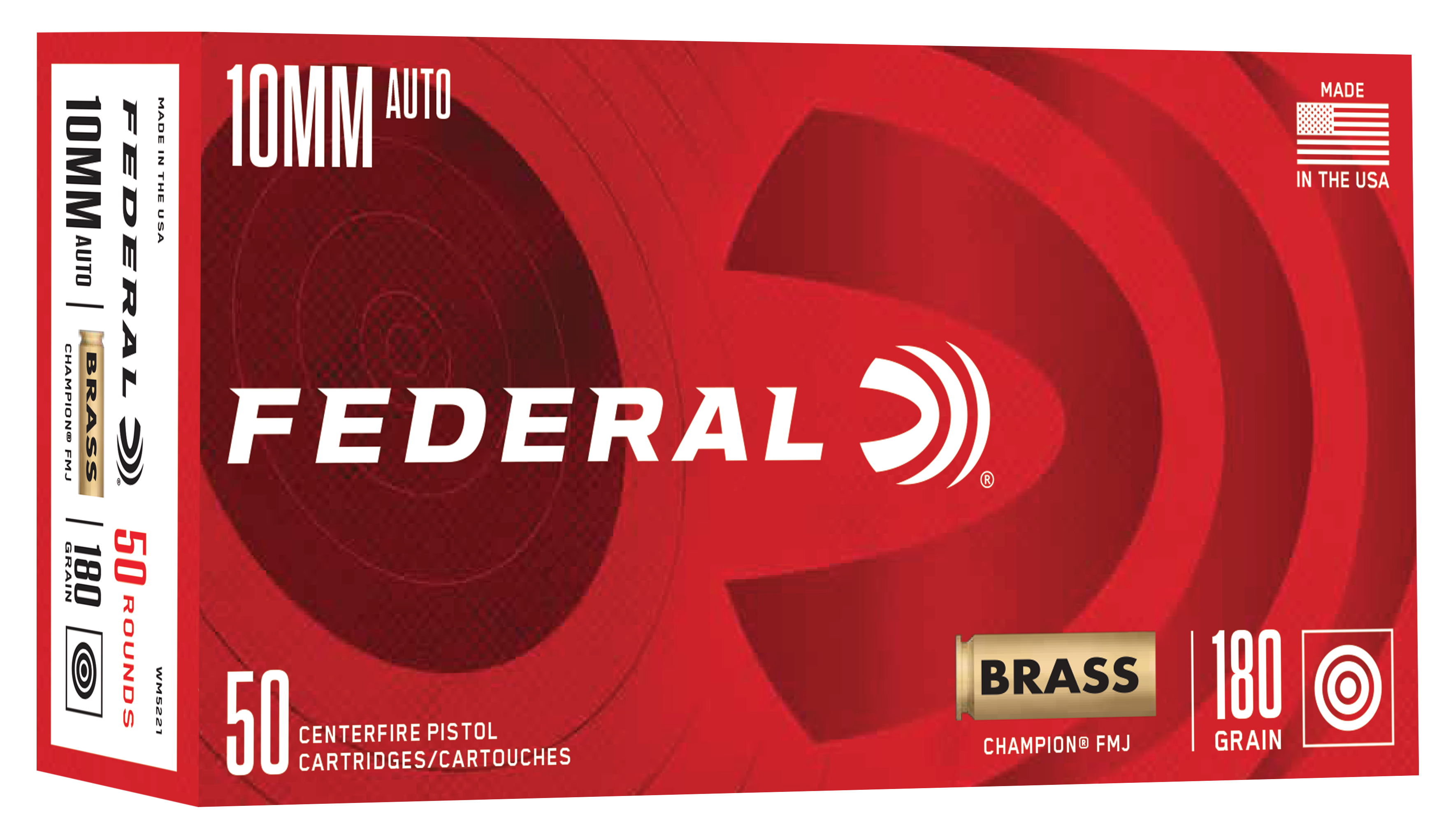 Federal Champion 10mm Auto 180gr FMJ Brass Ammo 50 Rd WM5221 View 1