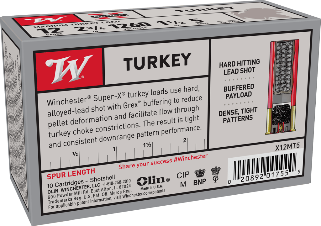 Winchester Super-X Turkey 12 GA 2-3/4in #5 Shot 1-1/2 oz Ammo 10Rd X12MT5 View 2