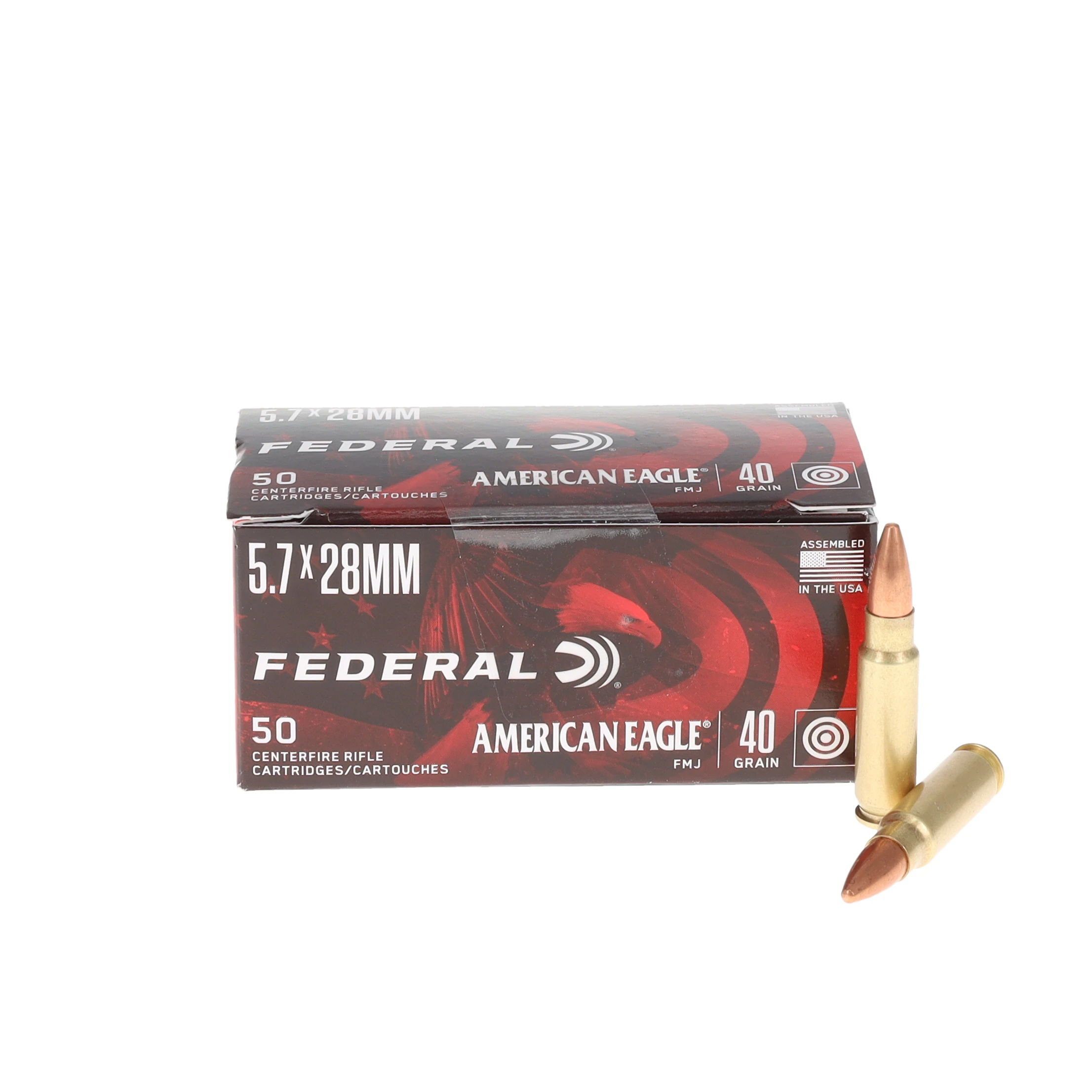 Federal American Eagle 5.7X28mm Ammunition 40 Grain Brass Centerfire 50 Rounds FMJ AE5728A View 1