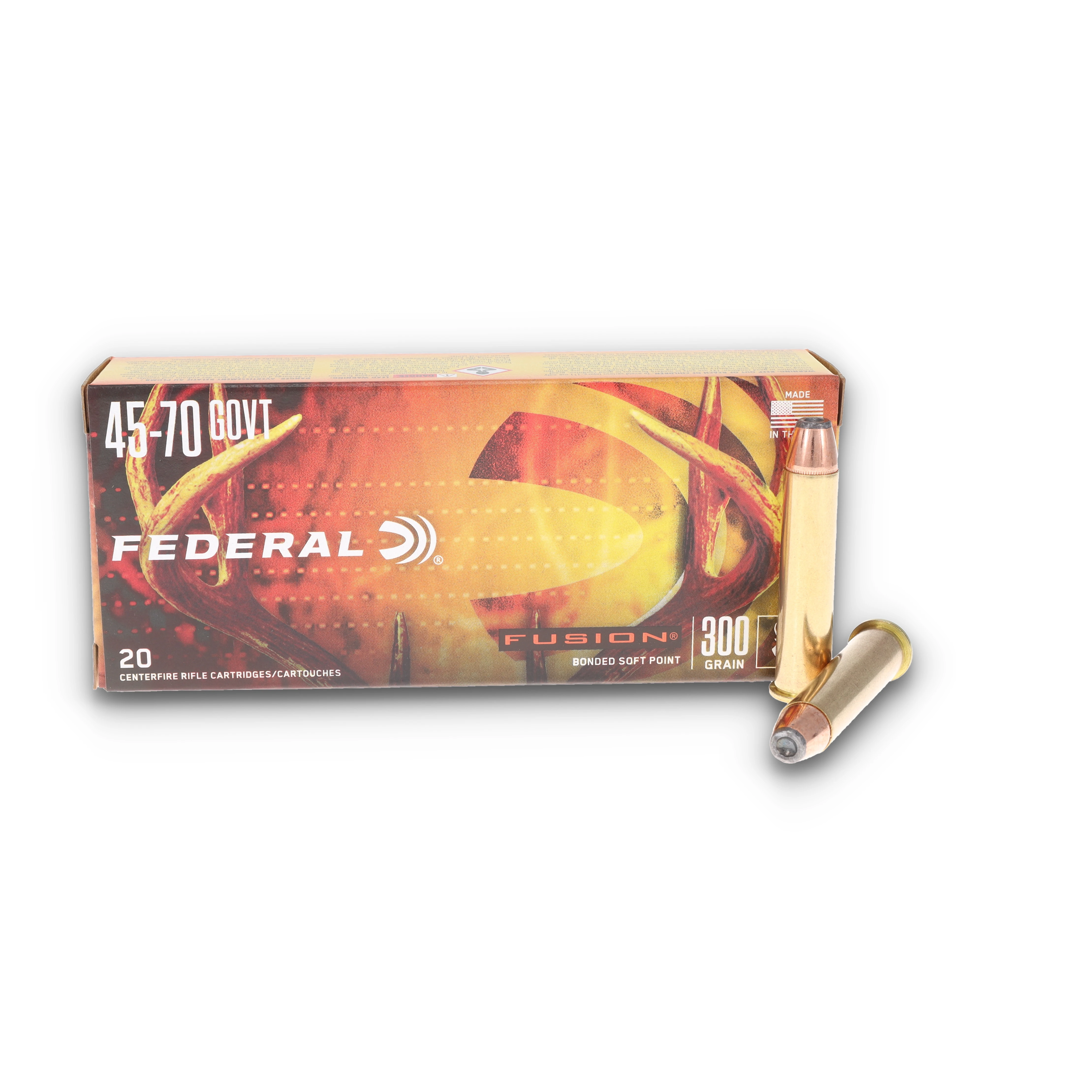 Federal Fusion 45-70 Government Ammunition 20 Rounds 300 Grain Brass Centerfire SP F4570FS1 View 1
