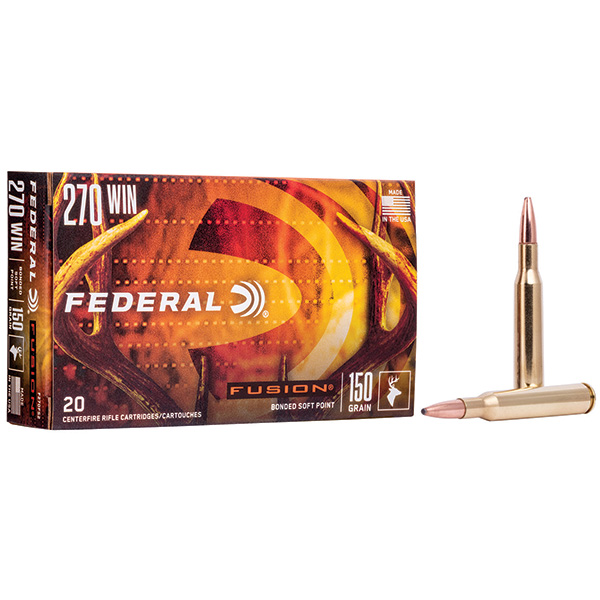 Federal Fusion 270 Winchester Rifle Ammunition 20 Rounds Brass Centerfire 150 Grain Fusion Bonded SP F270FS2 View 1
