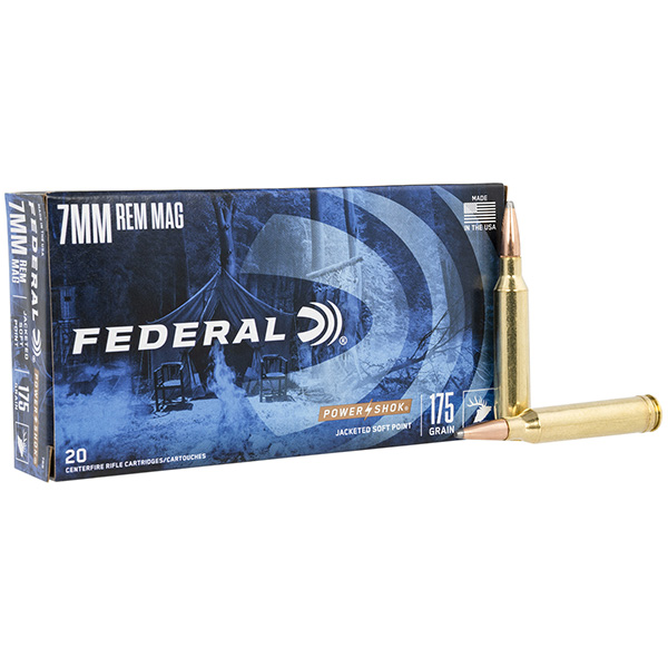 Federal Power-Shok 7mm Remington Magnum Rifle Ammunition 20 Rounds Brass Centerfire 175 Grain JSP 7RB View 1