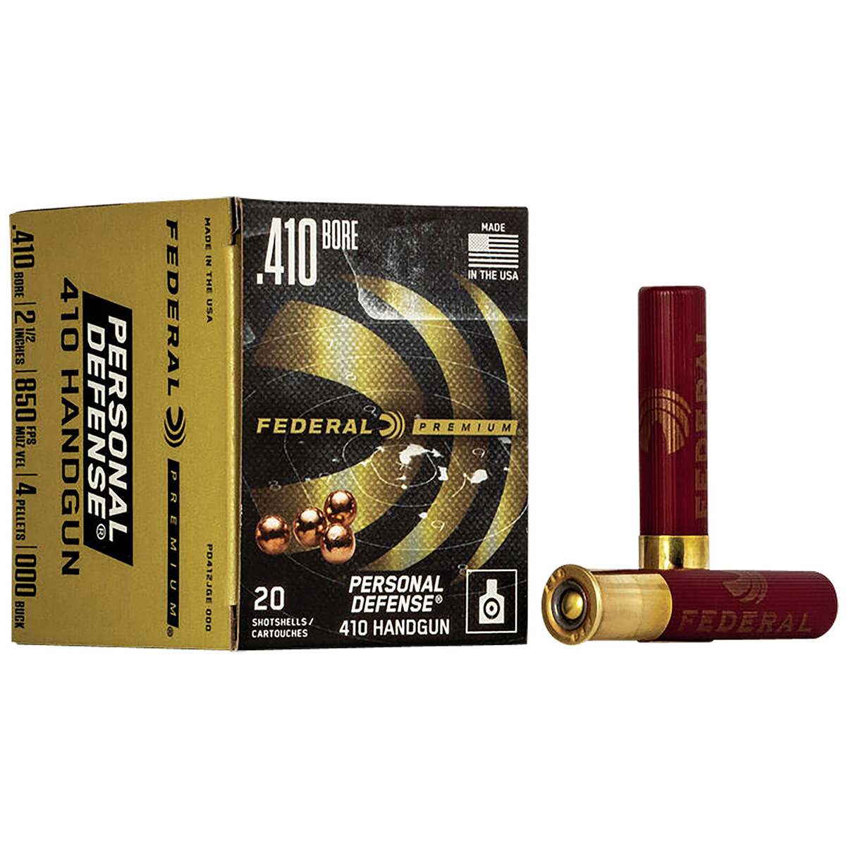 Federal Premium Personal Defense 410 Gauge 2.50in  20 Rounds 4 Pellet 7/16oz 000 Buckshot PD412JGE000 View 1