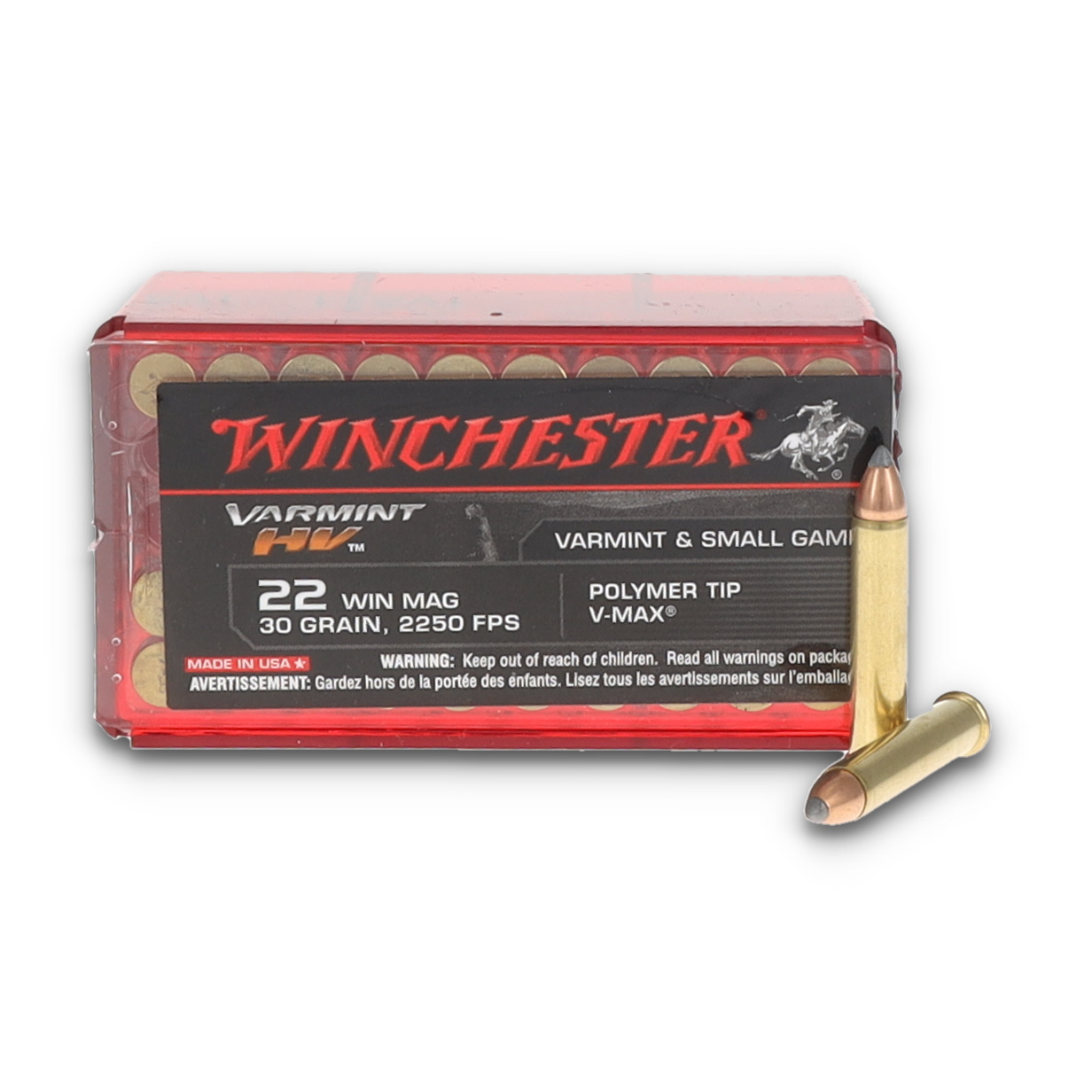 Winchester Varmint HV .22 WMR Rimfire 30gr Polymer Tip V-Max 50rds S22M2PT View 1