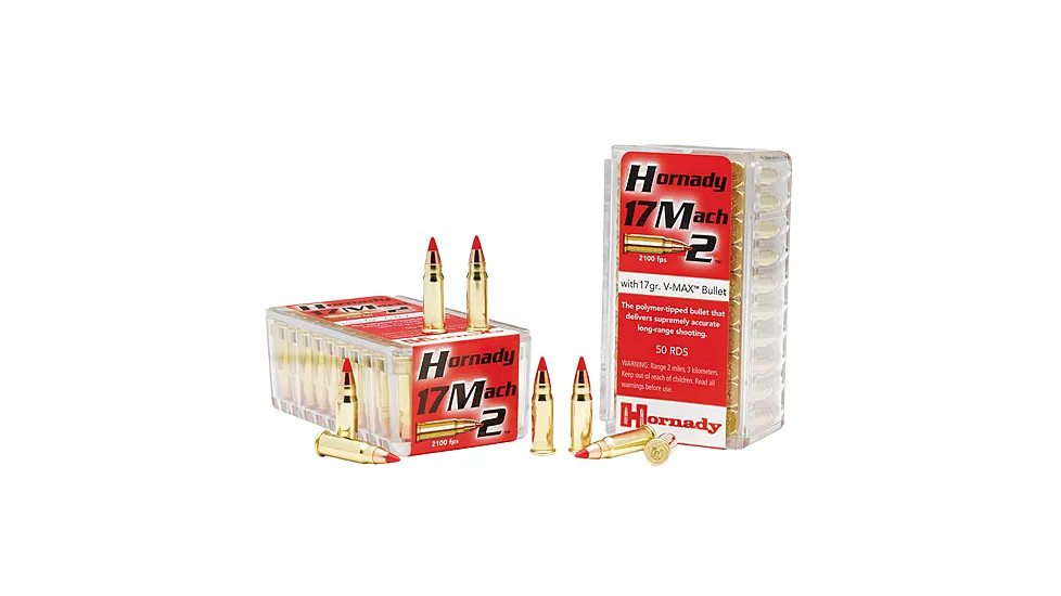 Hornady Varmint Express 17 HM Mach 2 Ammunition 17 Grain Brass Rimfire 50 Rounds V-Max Spitzer 83177 View 1