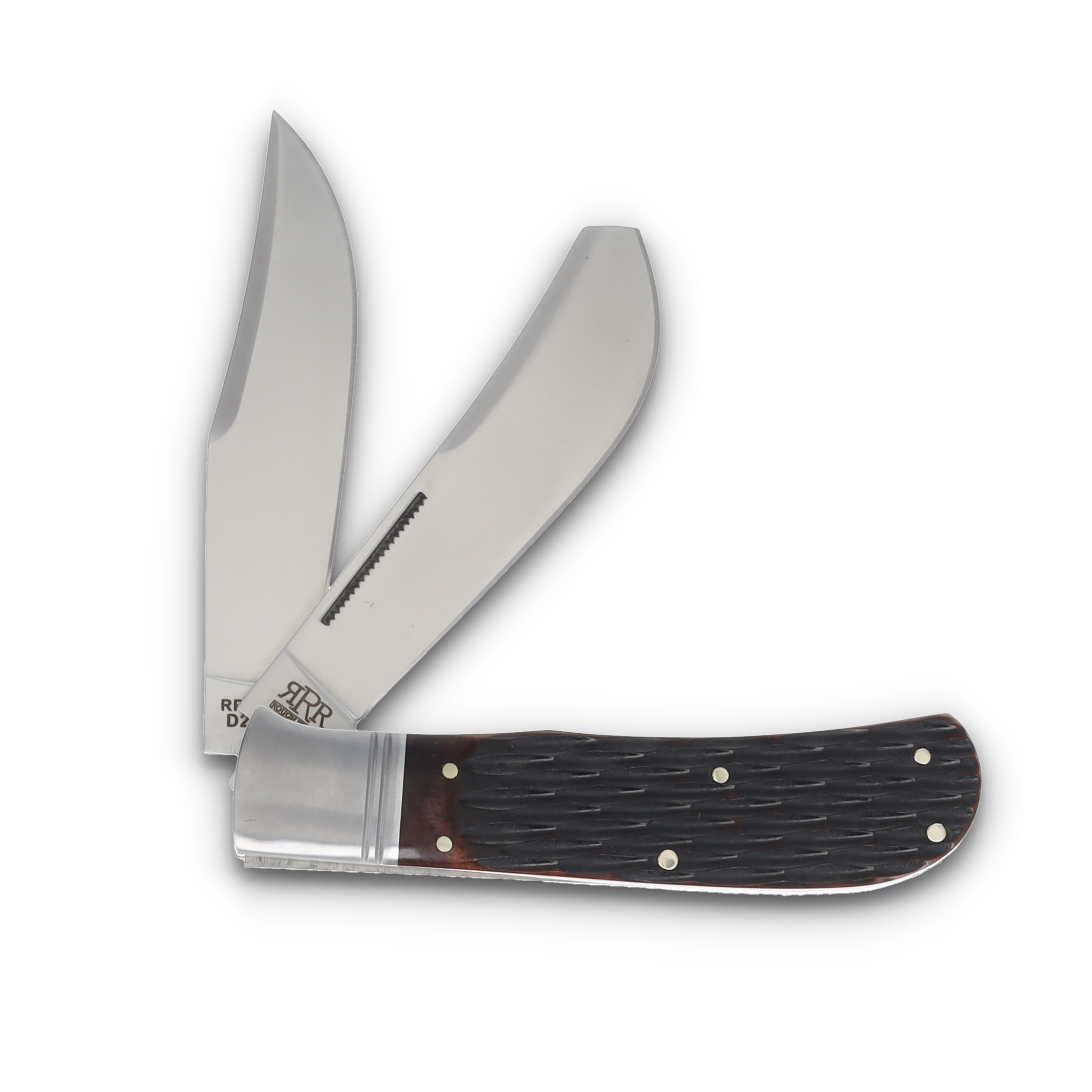 Rough Ryder Reserve Finger Grooved Brown Bone Big Belly Trapper Folding Knife RRR042 View 2