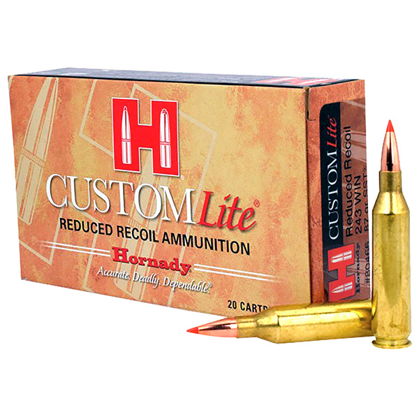 Hornady Custom Lite 243 Winchester Rifle Ammunition 20 Rounds Brass Centerfire 87 Grain SST 80466 View 1