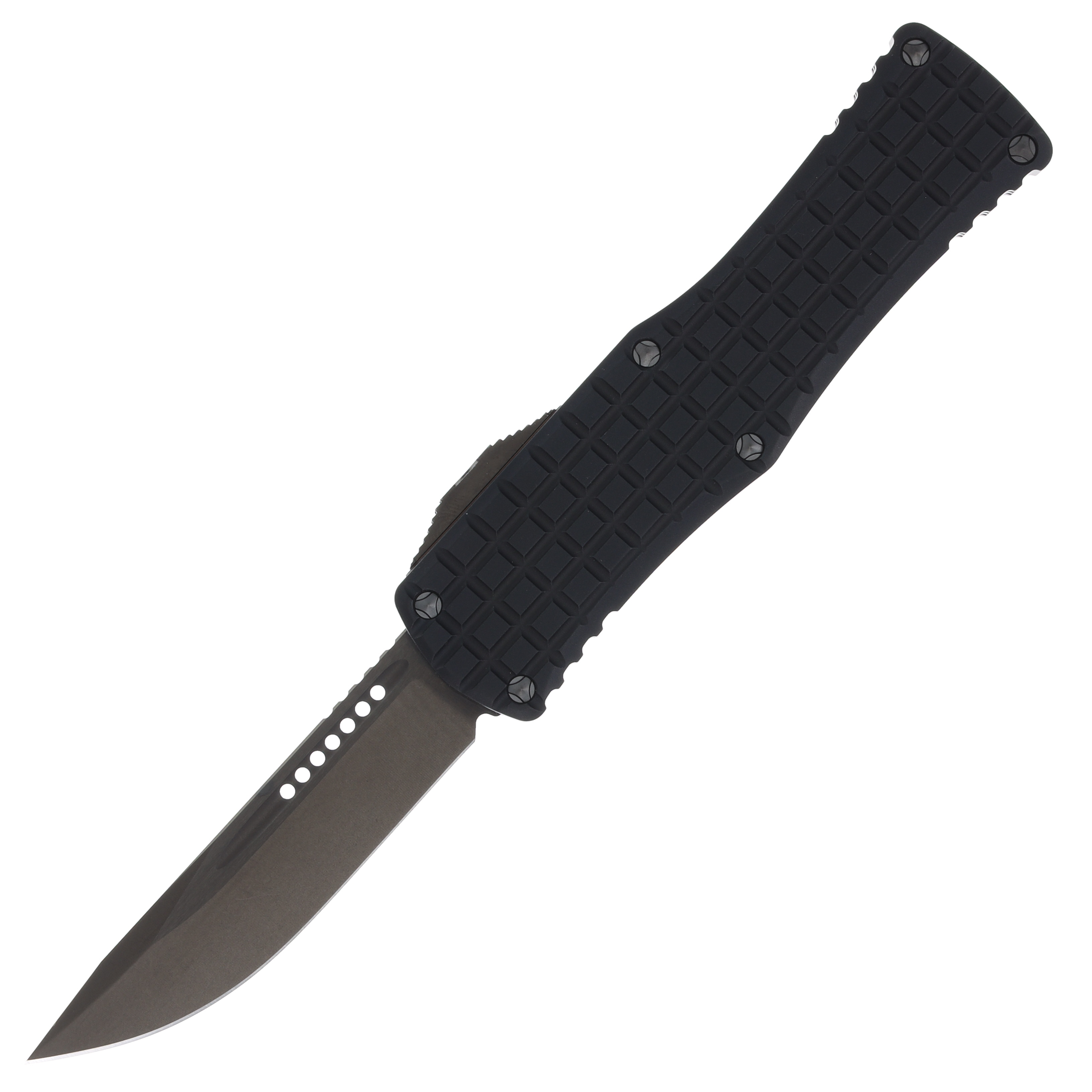 Microtech Hera Out-the-Front Automatic Knife (DLC S/E | Deep Engraved Shadow Black) View 1