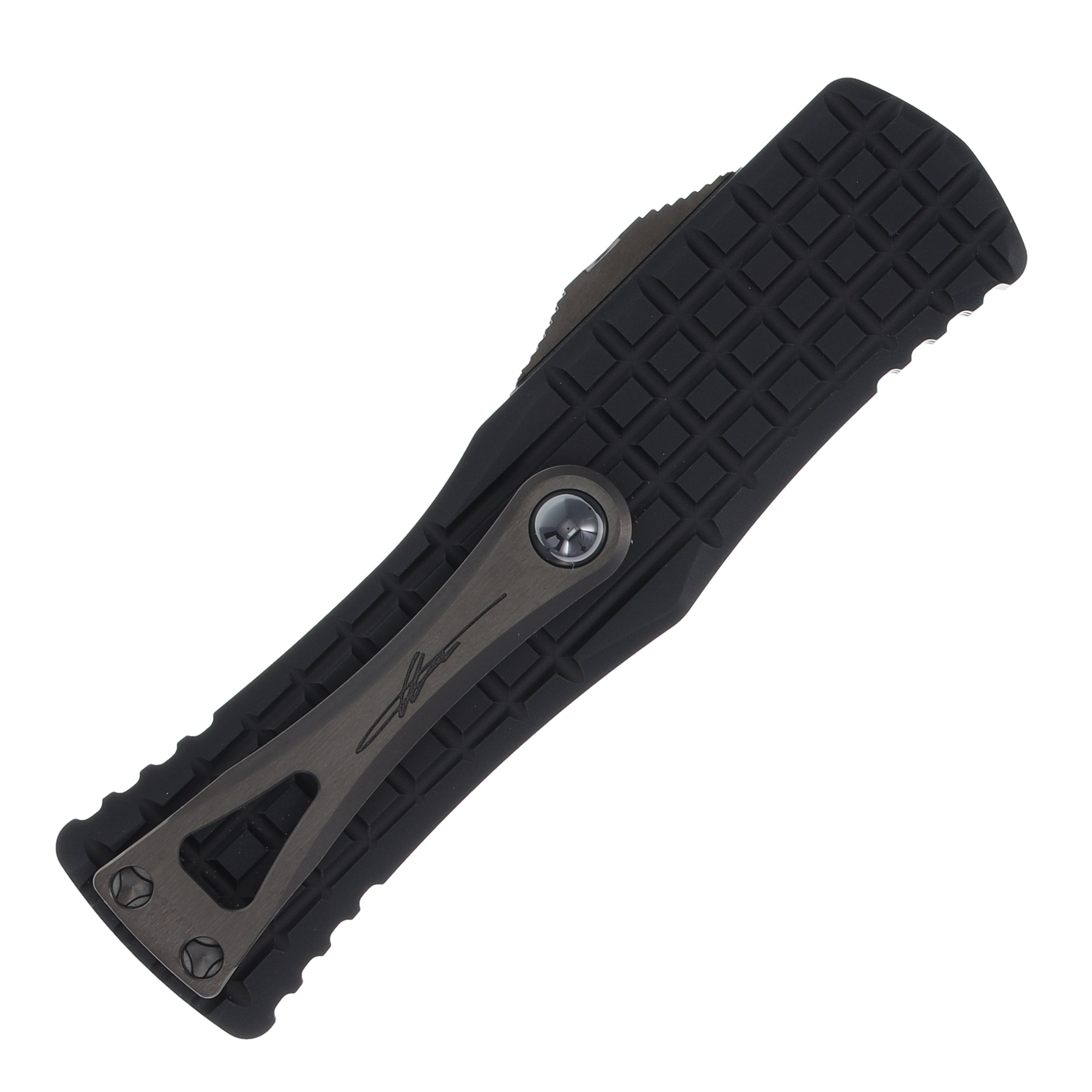 Microtech Hera Out-the-Front Automatic Knife (DLC S/E | Deep Engraved Shadow Black) View 2