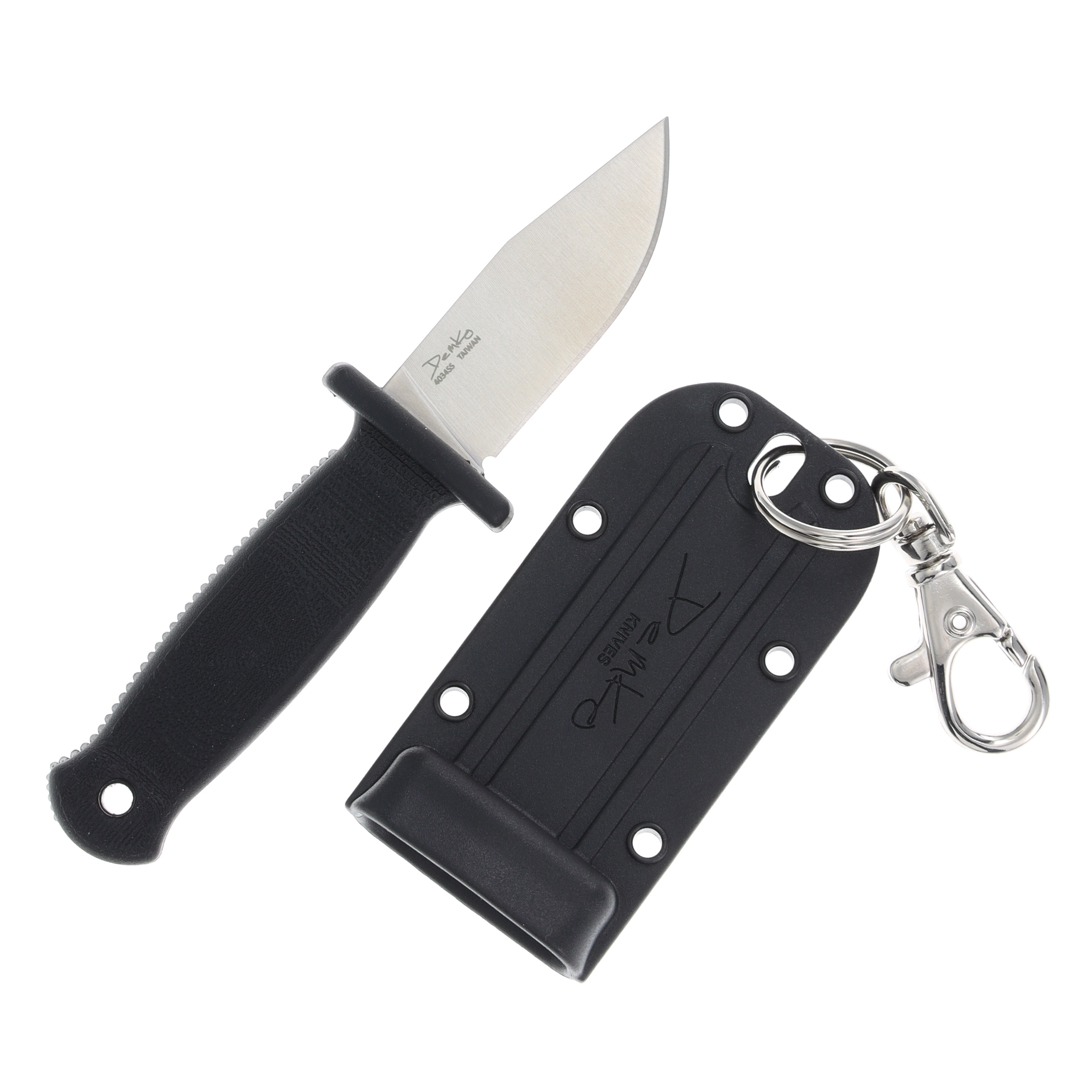 Demko Knives Armiger 2 Clip Point Keychain Fixed Blade Black TPR Satin 4034SS ARMIGER2CP View 2