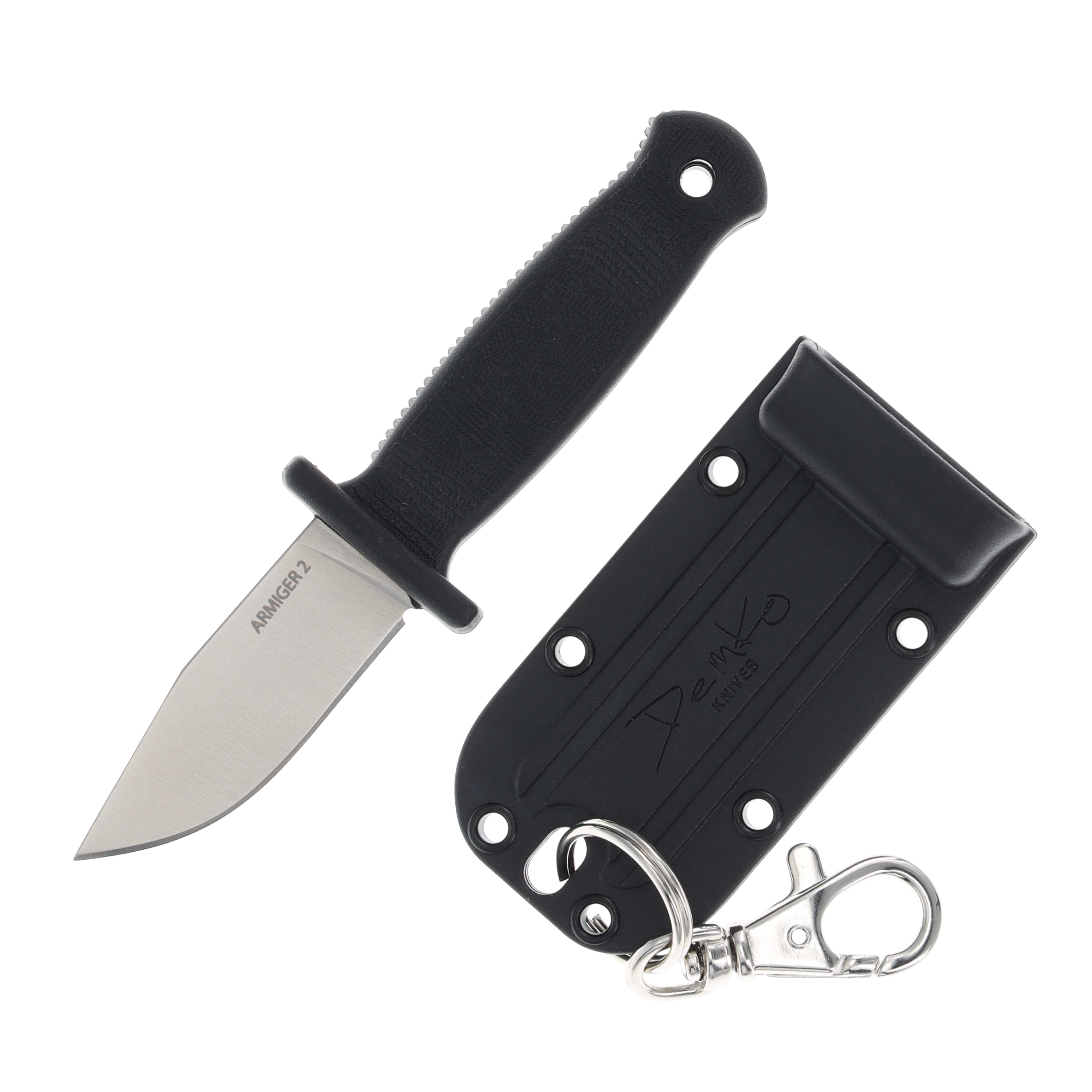 Demko Knives Armiger 2 Clip Point Keychain Fixed Blade Black TPR Satin 4034SS ARMIGER2CP View 1