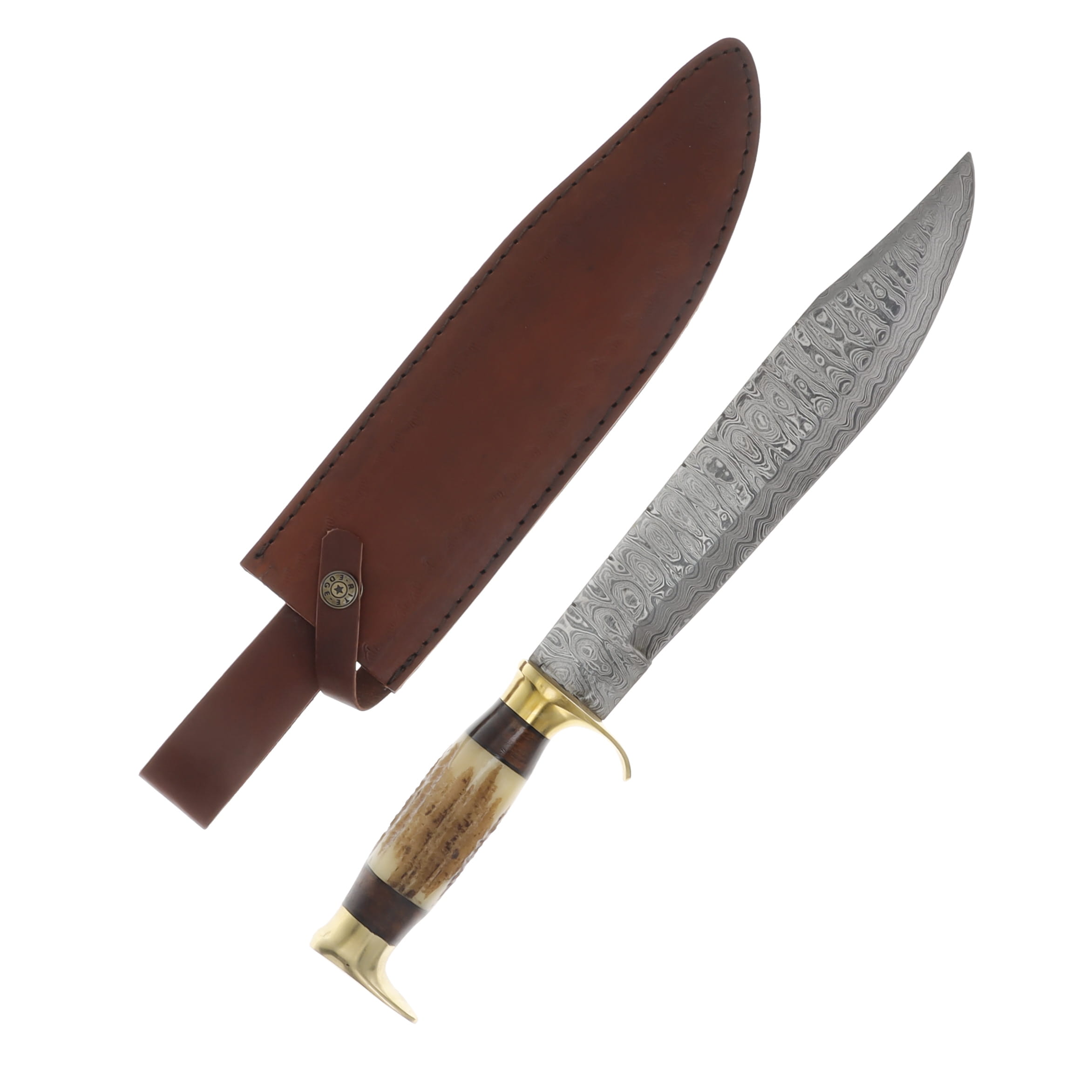 Szco Damascus Bowie Knife Stag 9.25 Inch Plain Clip Point DM1164 View 1
