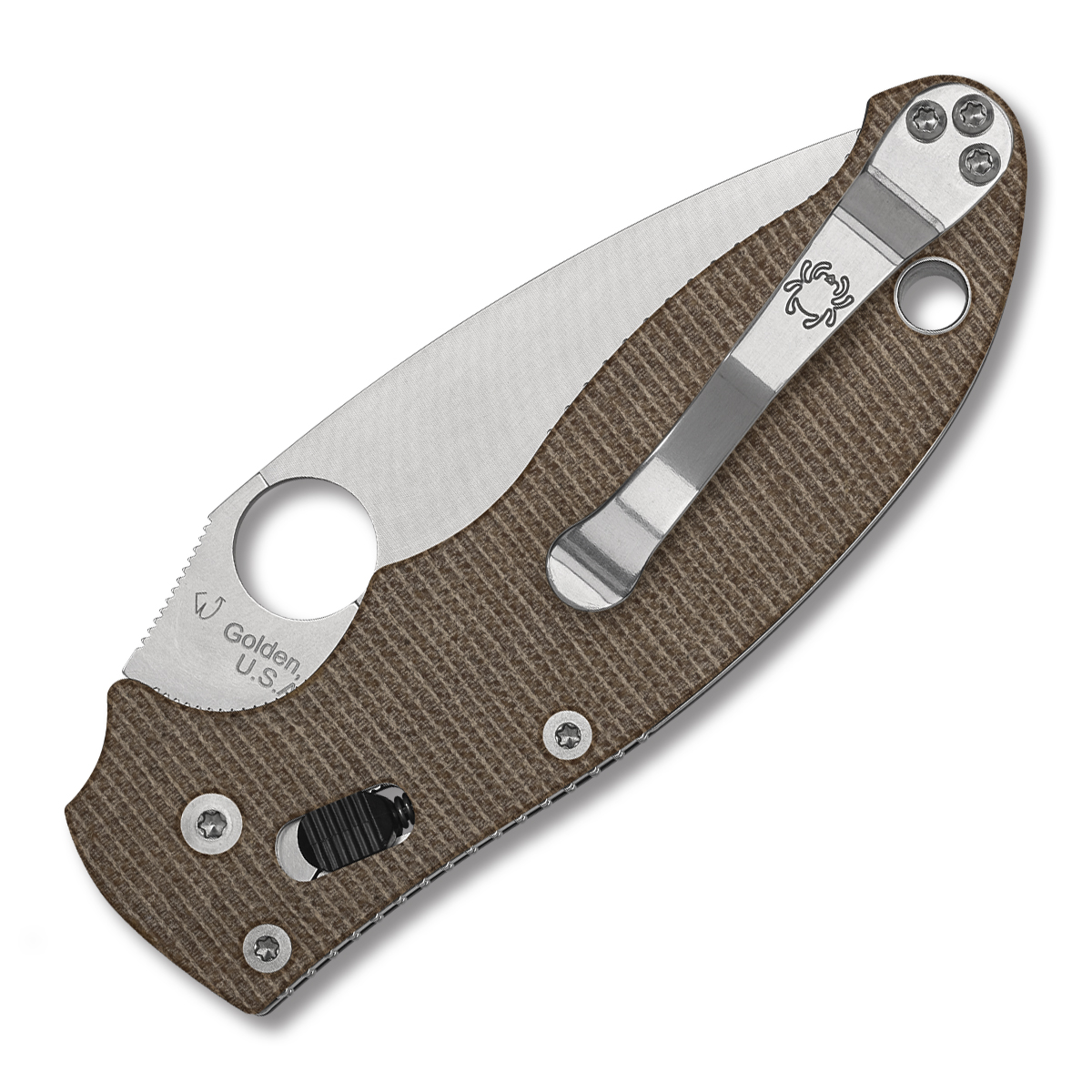 Spyderco Manix 2 Folding Knife Brown 3.37in Plain Satin Leaf SPC101MPCW2 View 2