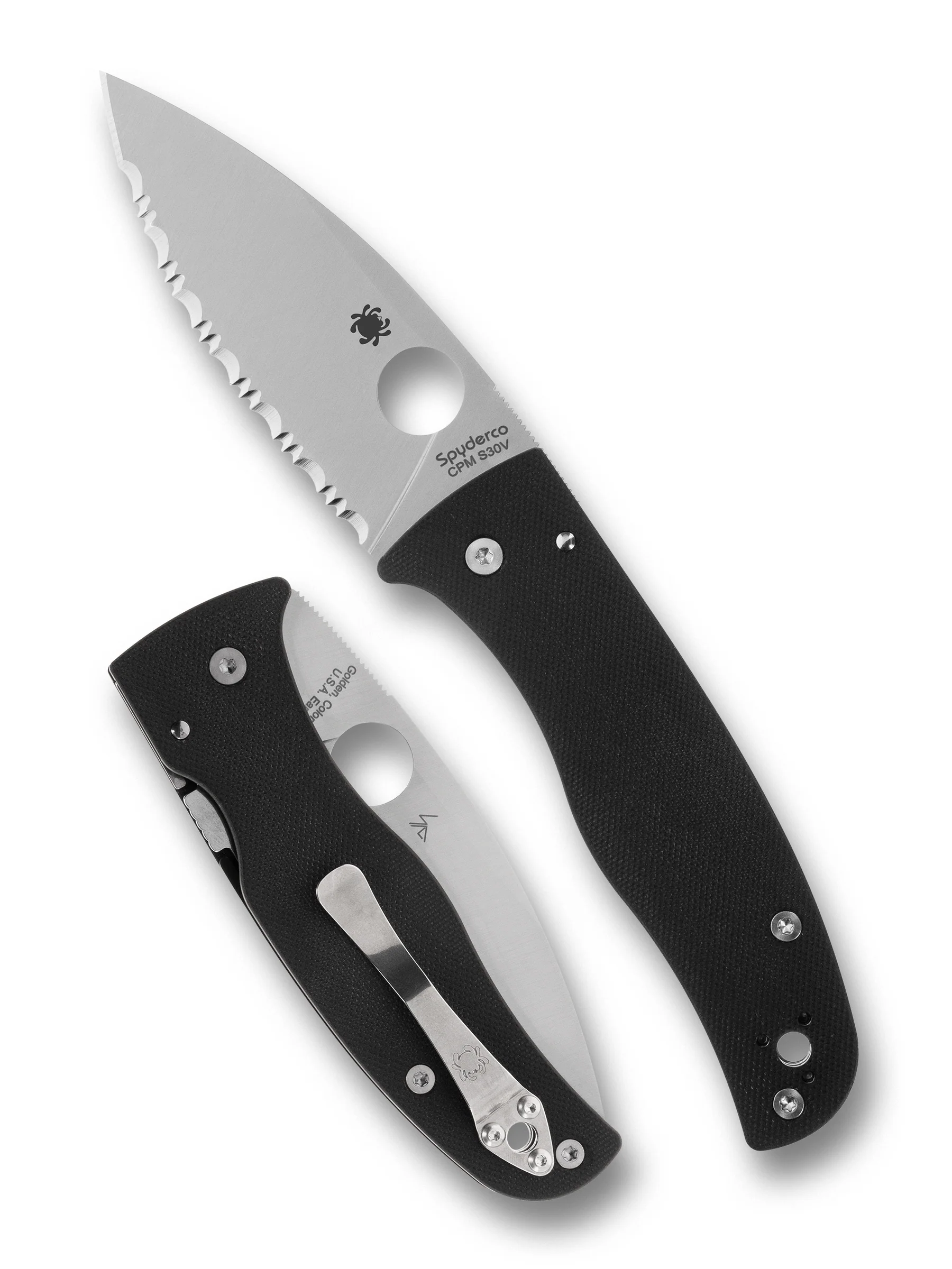 Spyderco Bodacious Folding Knife CPM S30V Serrated Satin Blade Black G-10 Handle SPC263GS View 1