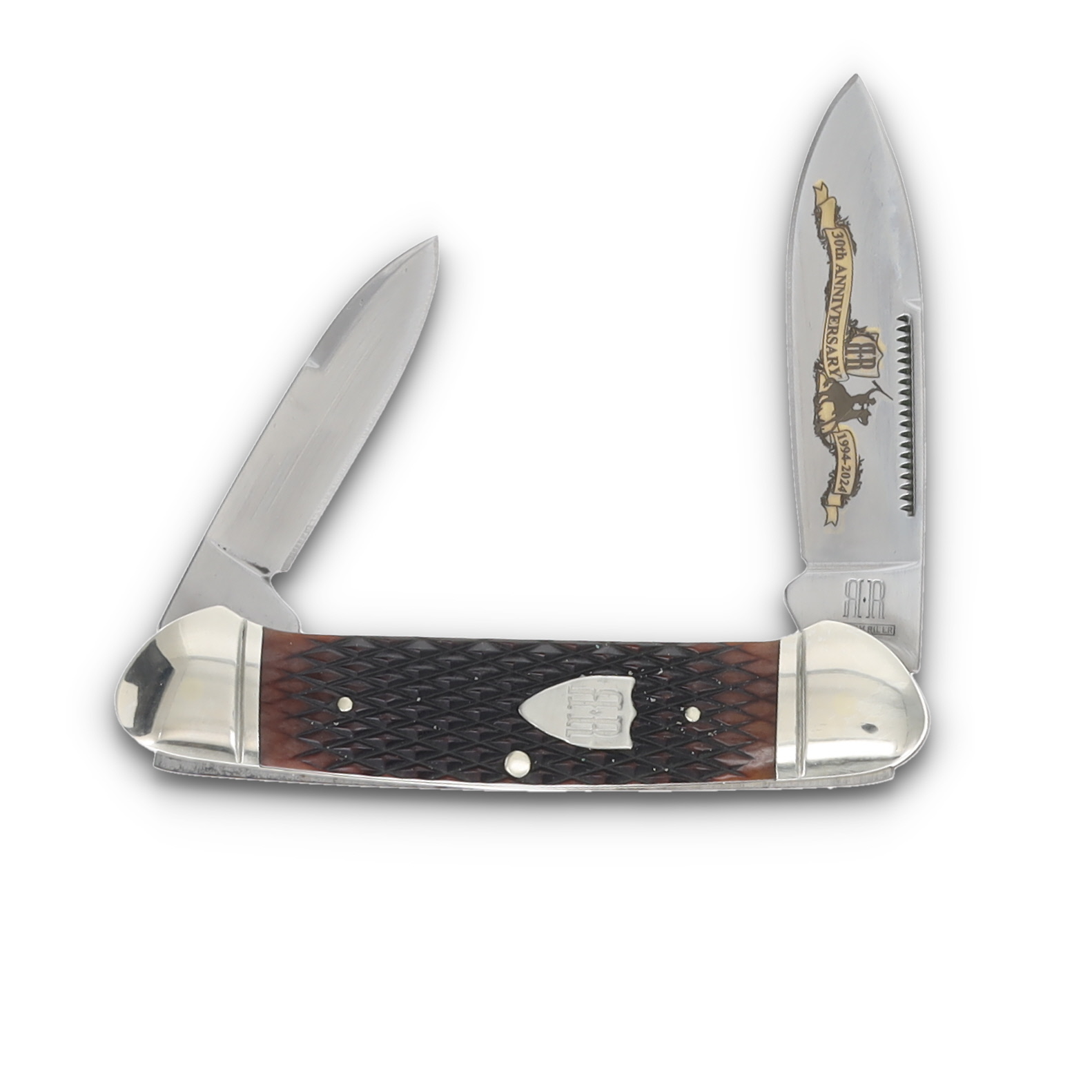 Rough Ryder Canoe Folding Knife 30th Anniversary Checkered Brown Bone RR2627 View 1