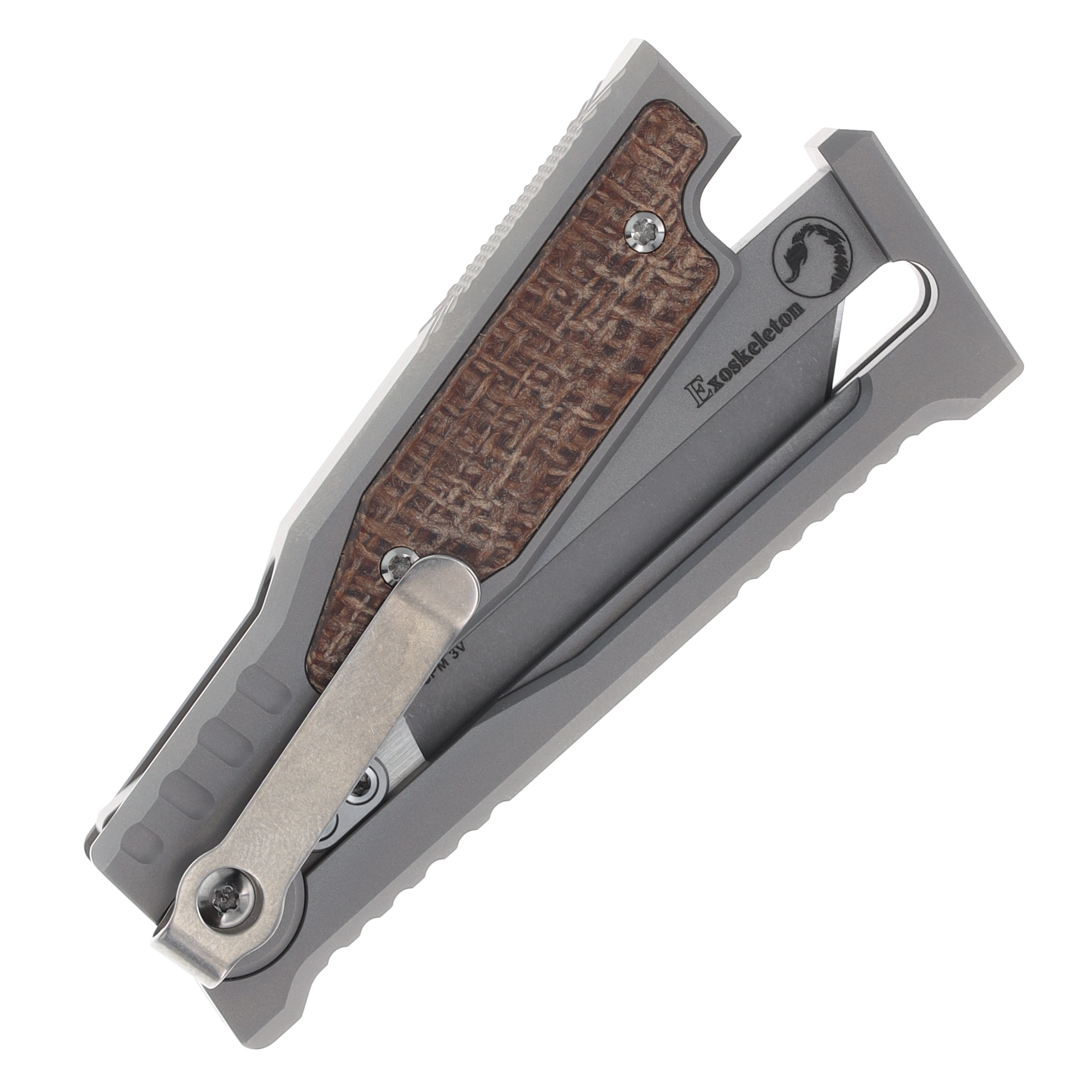 REEXOMMTPBM Reate Exo Mini Gravity Knife Stonewash Tanto Bead Blast Titanium Burlap Micarta REEXOMMTPBM View 6