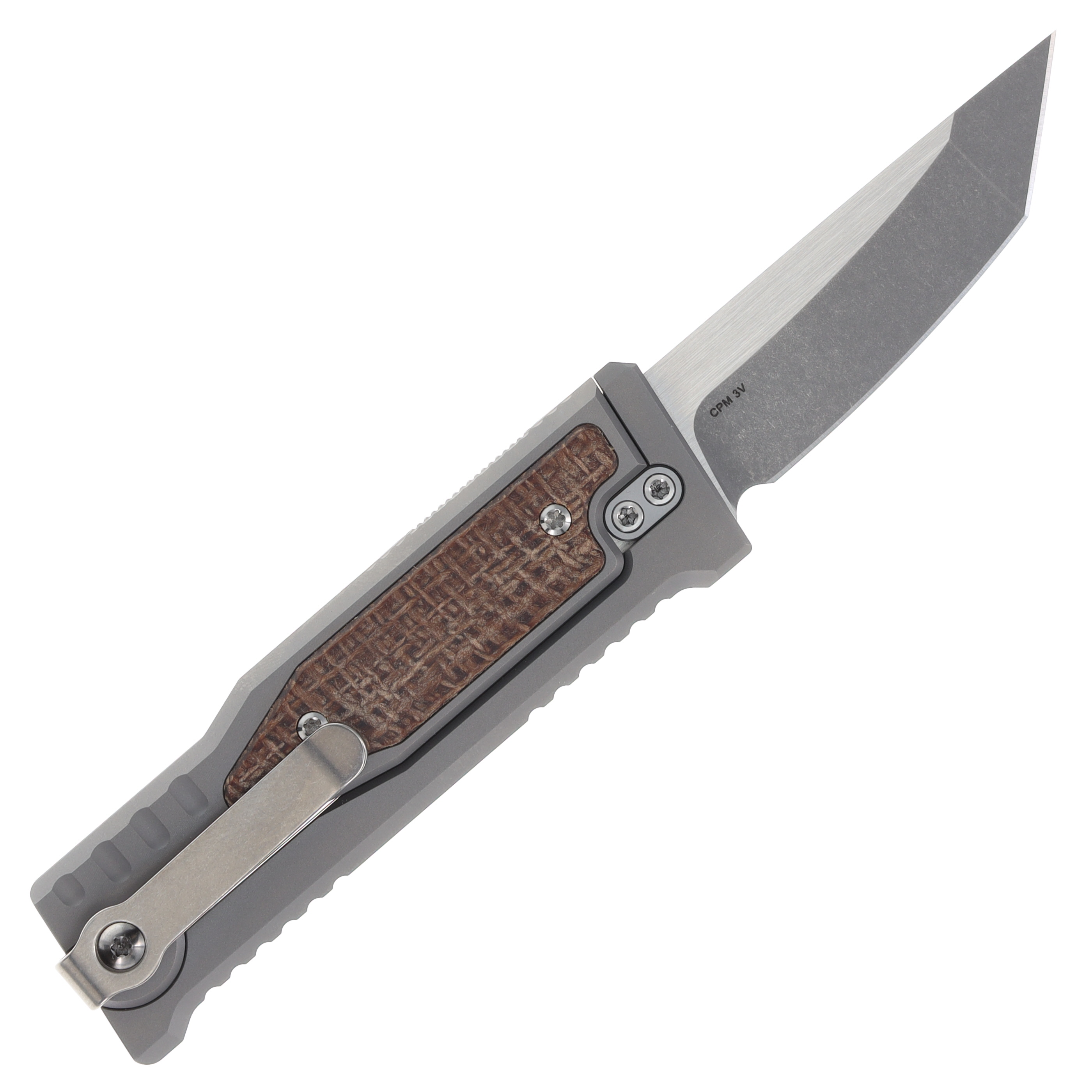 REEXOMMTPBM Reate Exo Mini Gravity Knife Stonewash Tanto Bead Blast Titanium Burlap Micarta REEXOMMTPBM View 2