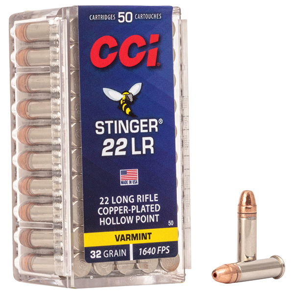 CCI Stinger 22LR Ammunition 50 Round Brass Rimfire 32 Grain Copper Plated HP 0050 View 1
