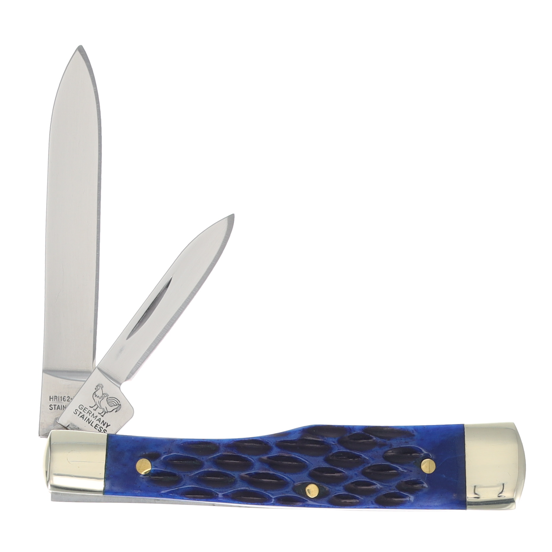 Hen & Rooster 2-Blade 3" Blue Pick Bone Trapper Folding Knife HRI162BLPB View 2