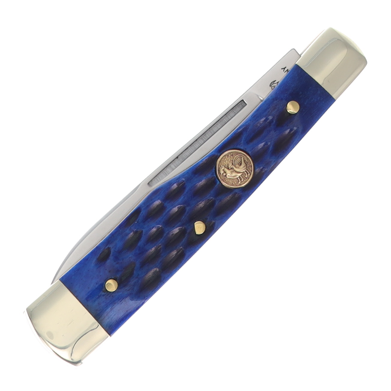 Hen & Rooster 2-Blade 3" Blue Pick Bone Trapper Folding Knife HRI162BLPB View 3