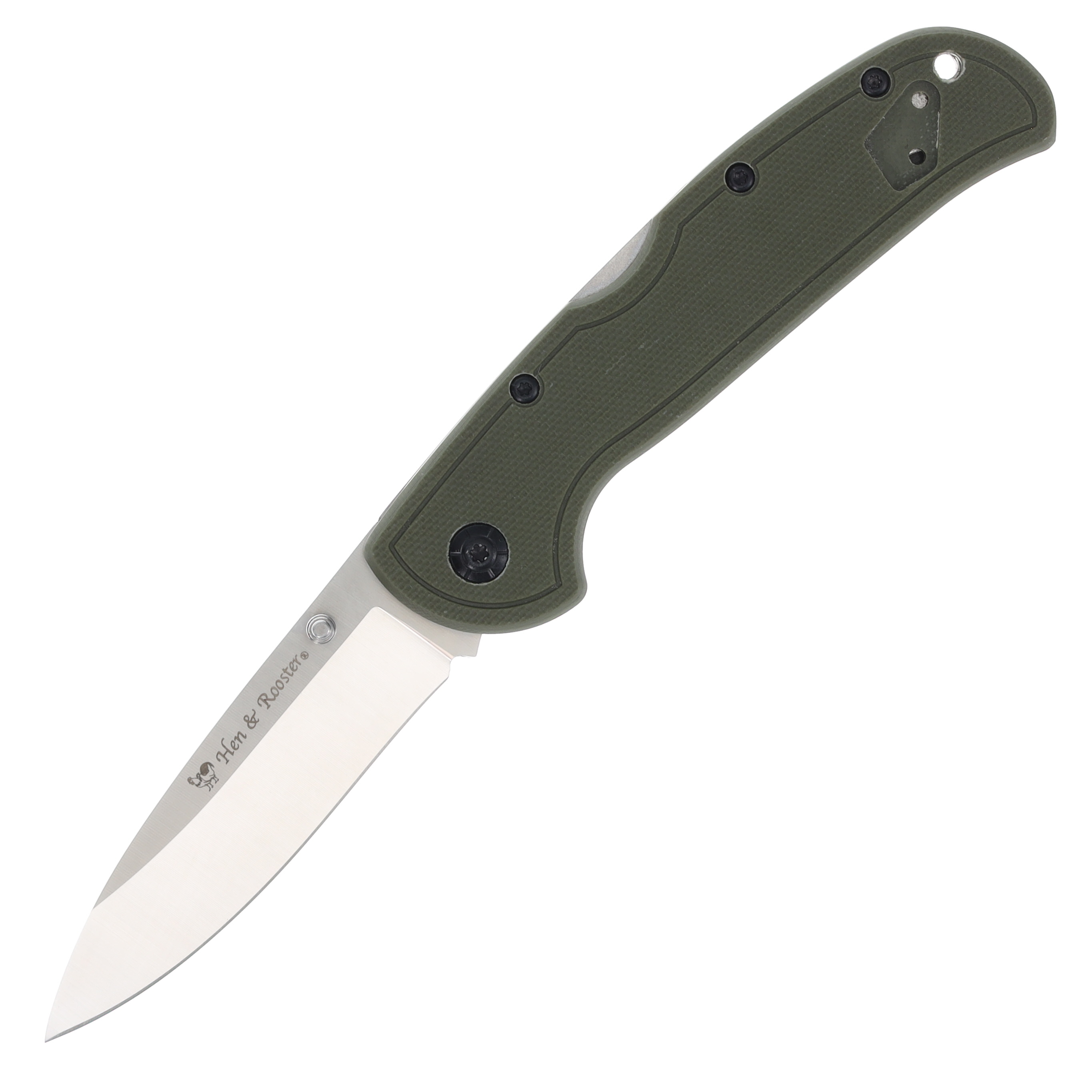 Hen & Rooster 4.25" Framelock Folding Knife Satin D2/Green G-10 HRI180GG10 View 1