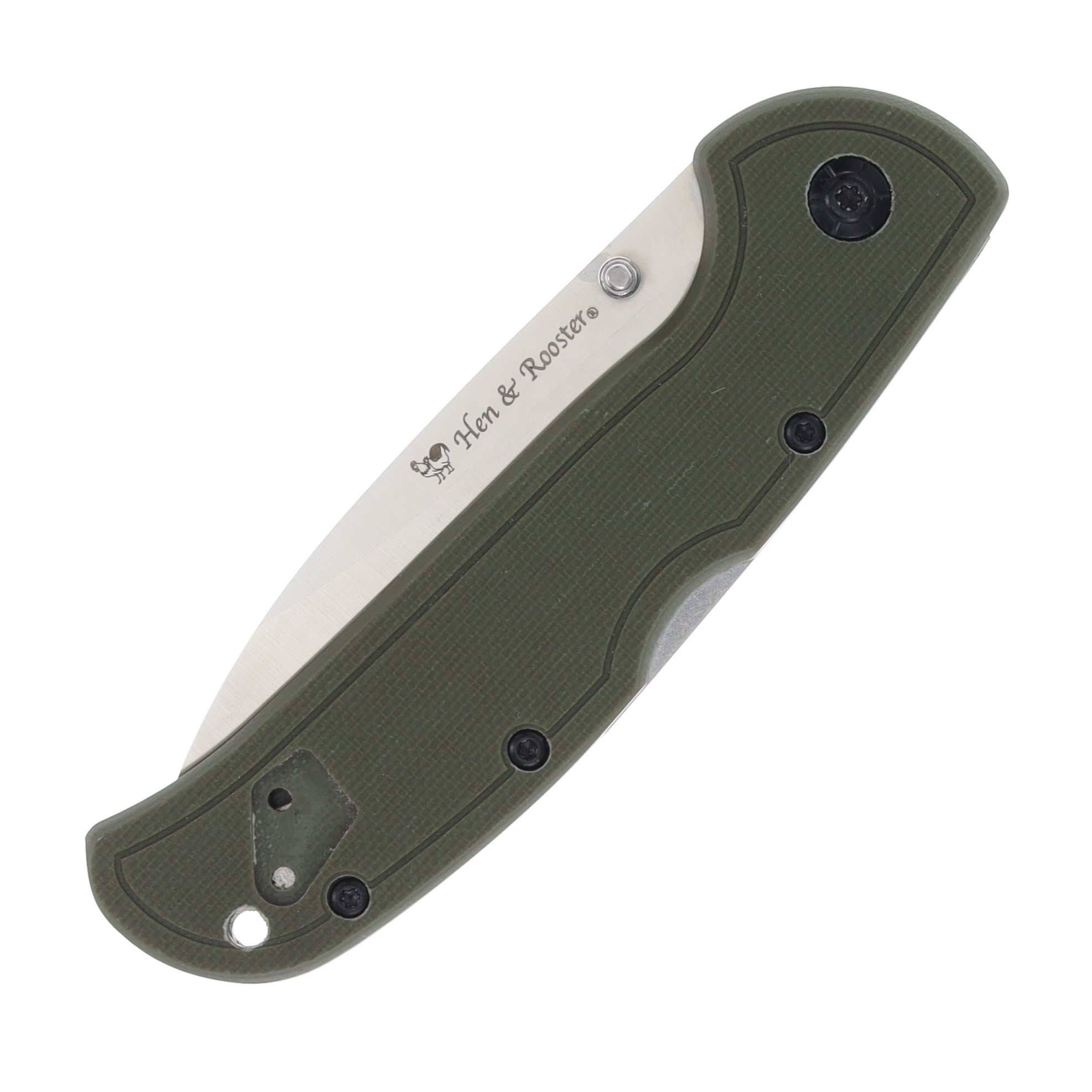 Hen & Rooster 4.25" Framelock Folding Knife Satin D2/Green G-10 HRI180GG10 View 3