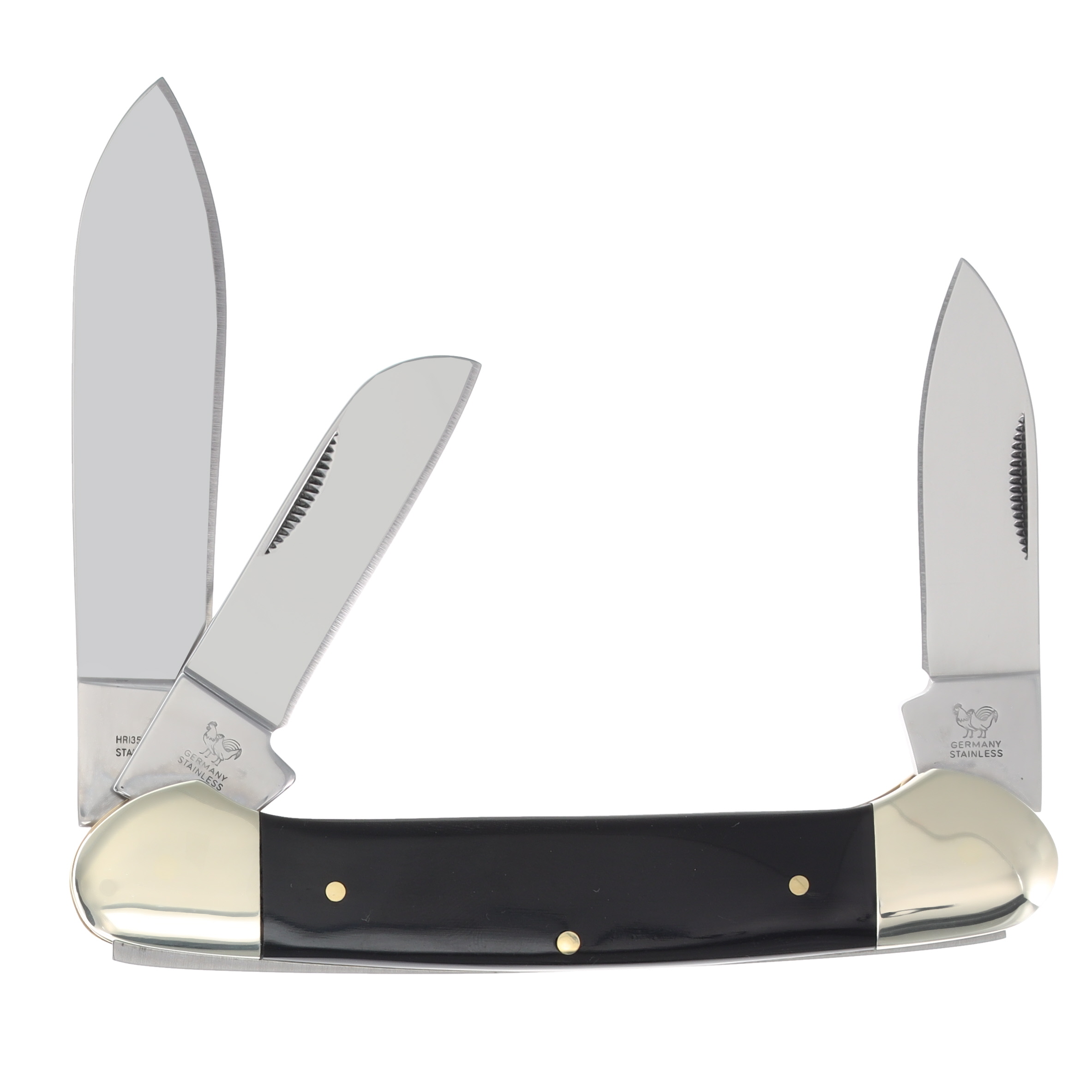 Hen & Rooster 3-Blade 3.5" Black Buffalo Horn Canoe Folding Knife HRI353SBH View 2