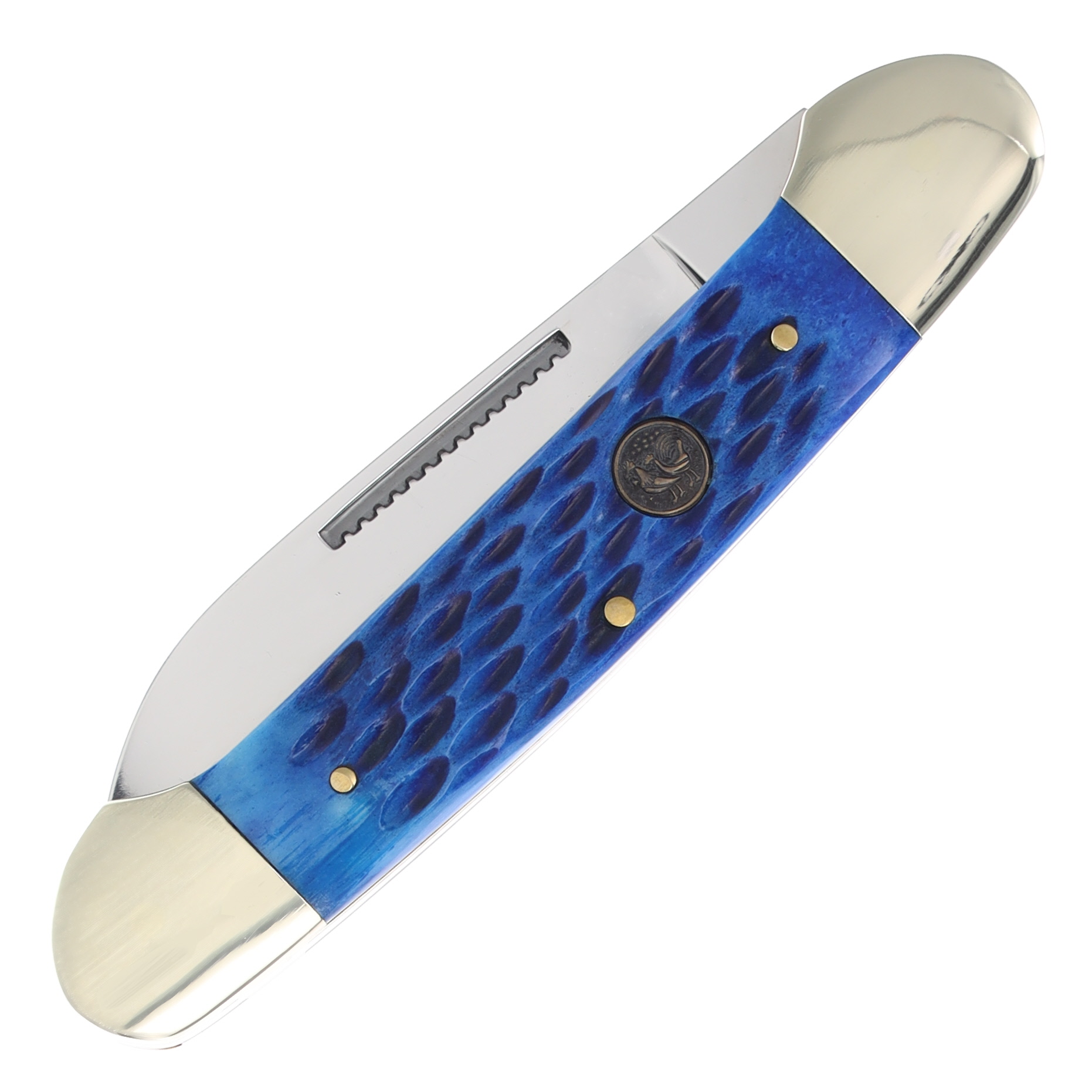Hen & Rooster 3-Blade 3.5" Blue Pickbone Canoe Folding Knife HRI353SBLPB View 3