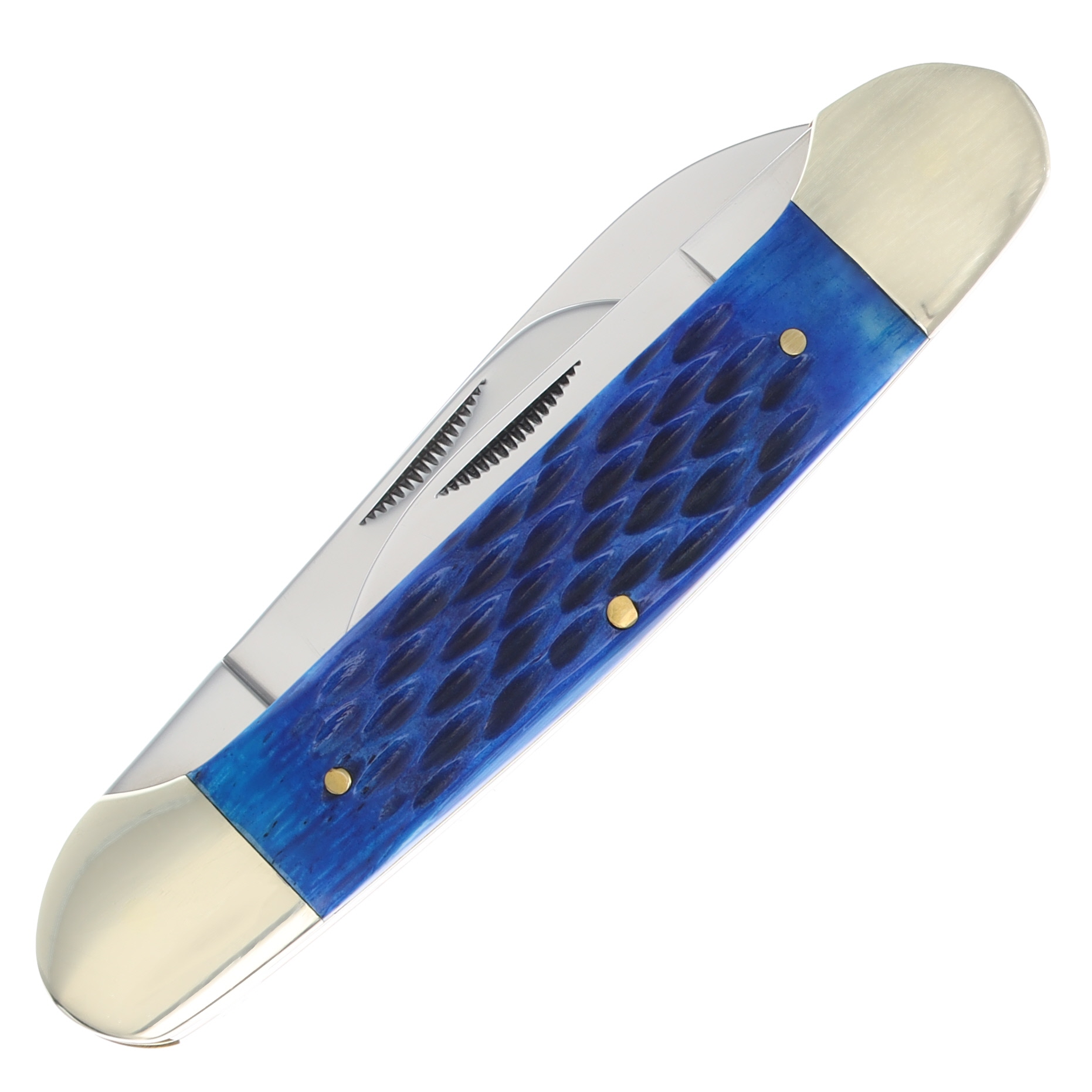 Hen & Rooster 3-Blade 3.5" Blue Pickbone Canoe Folding Knife HRI353SBLPB View 4
