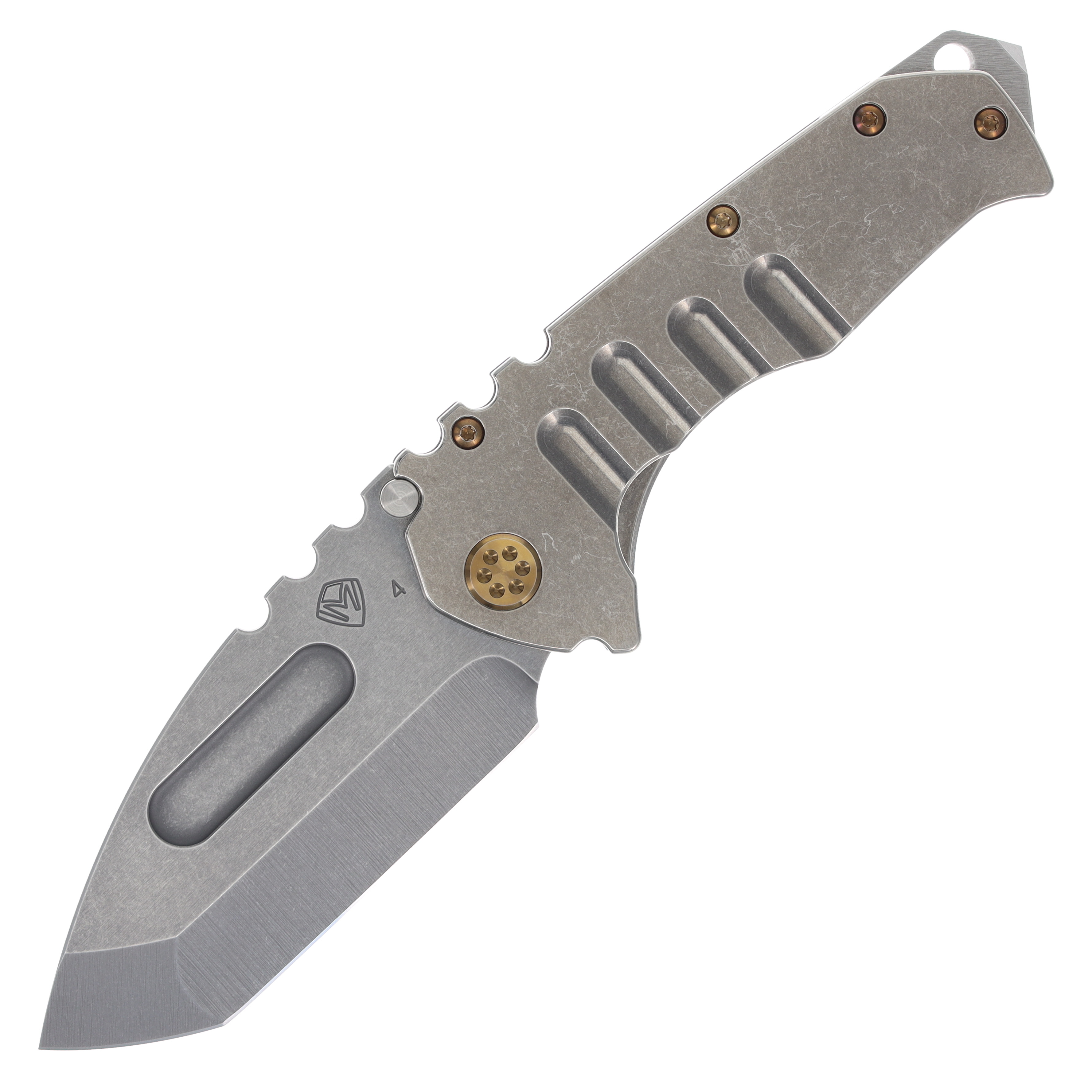 Medford Praetorian T Folding Knife Tumbled Tanto/Tumbled Handles/Bronze Hardware MK0124TT-01TM-T1C1-BN View 1