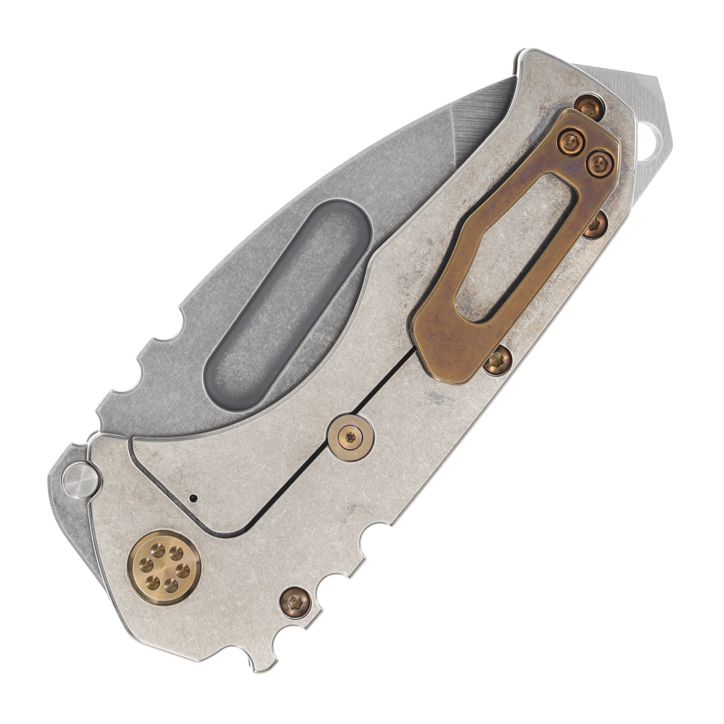 Medford Praetorian T Folding Knife Tumbled Tanto/Tumbled Handles/Bronze Hardware MK0124TT-01TM-T1C1-BN View 2