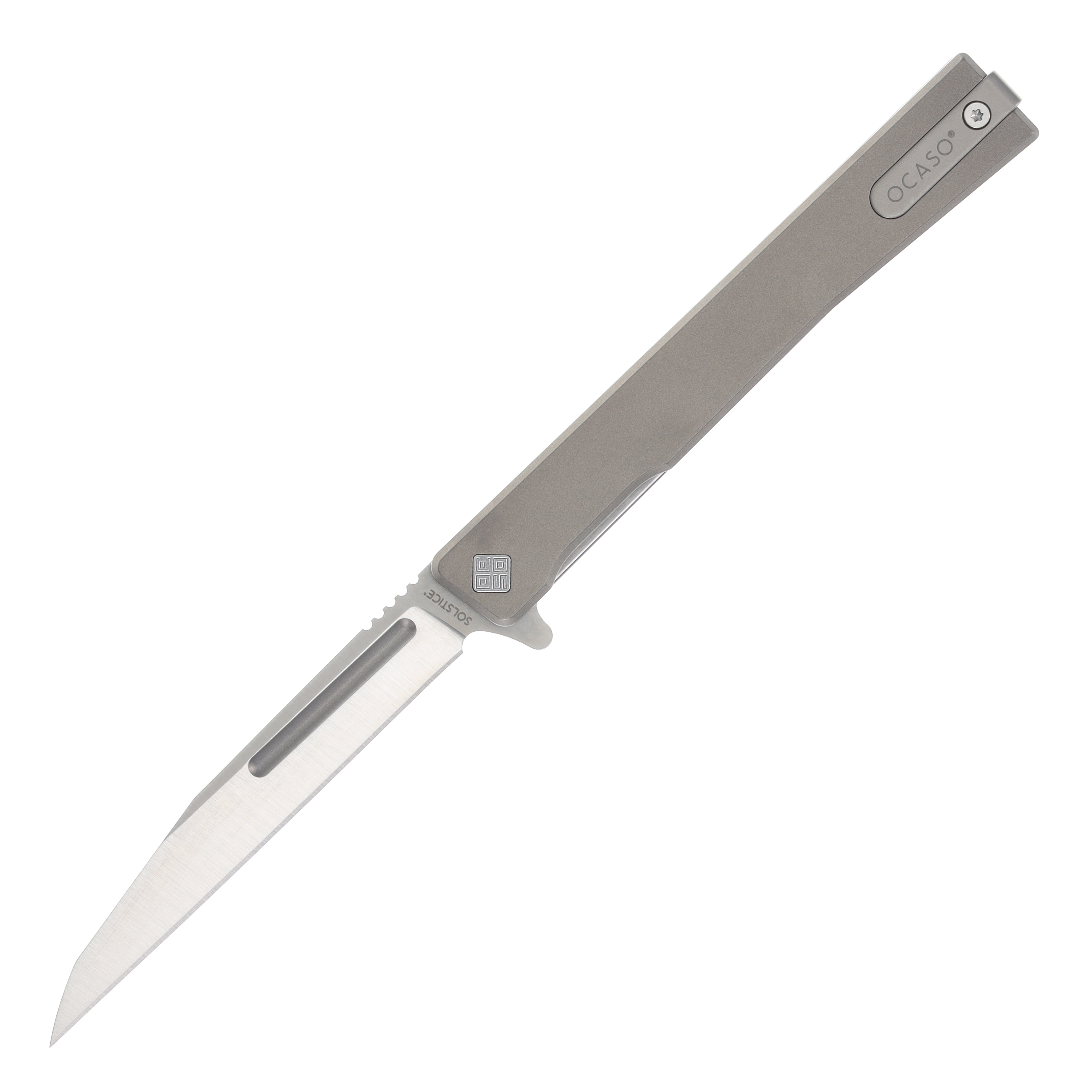 Ocaso Solstice Folding Knife Satin Wharncliffe/Titanium 8WTS View 1