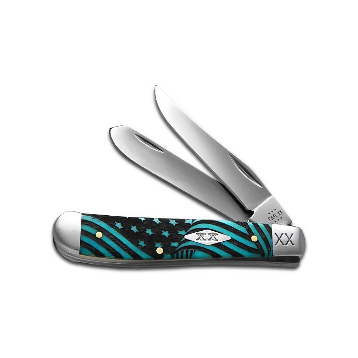 Case XX Flag-Etched Blue Smooth Bone Mini Trapper Folding Knife CA12528FLAG View 1