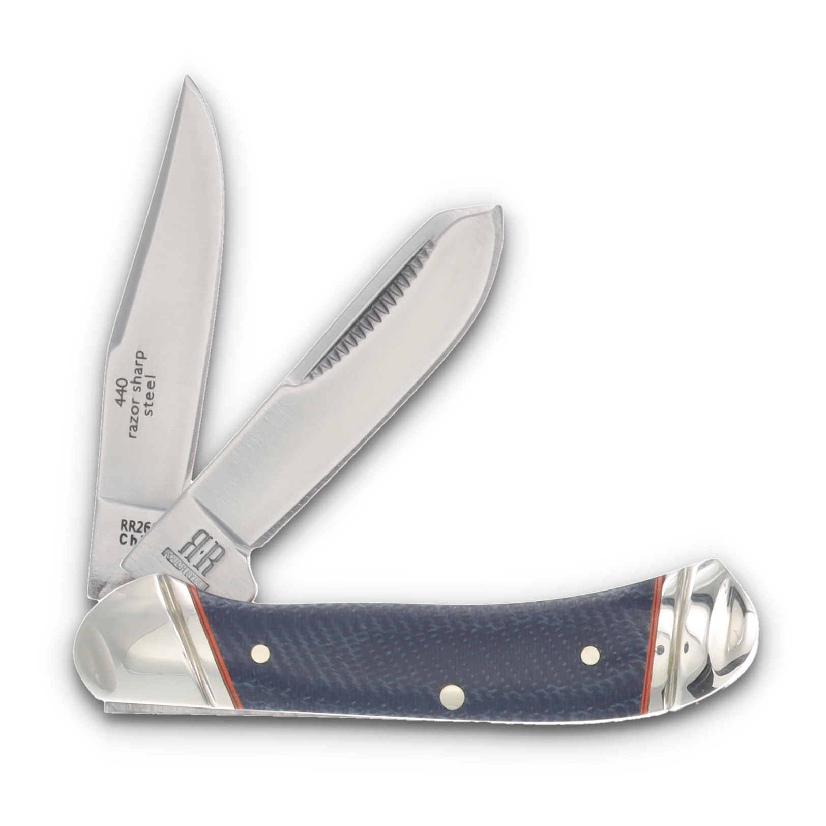 Rough Ryder Blue Denim Micarta Tiny Trapper Folding Knife RR2660 View 2