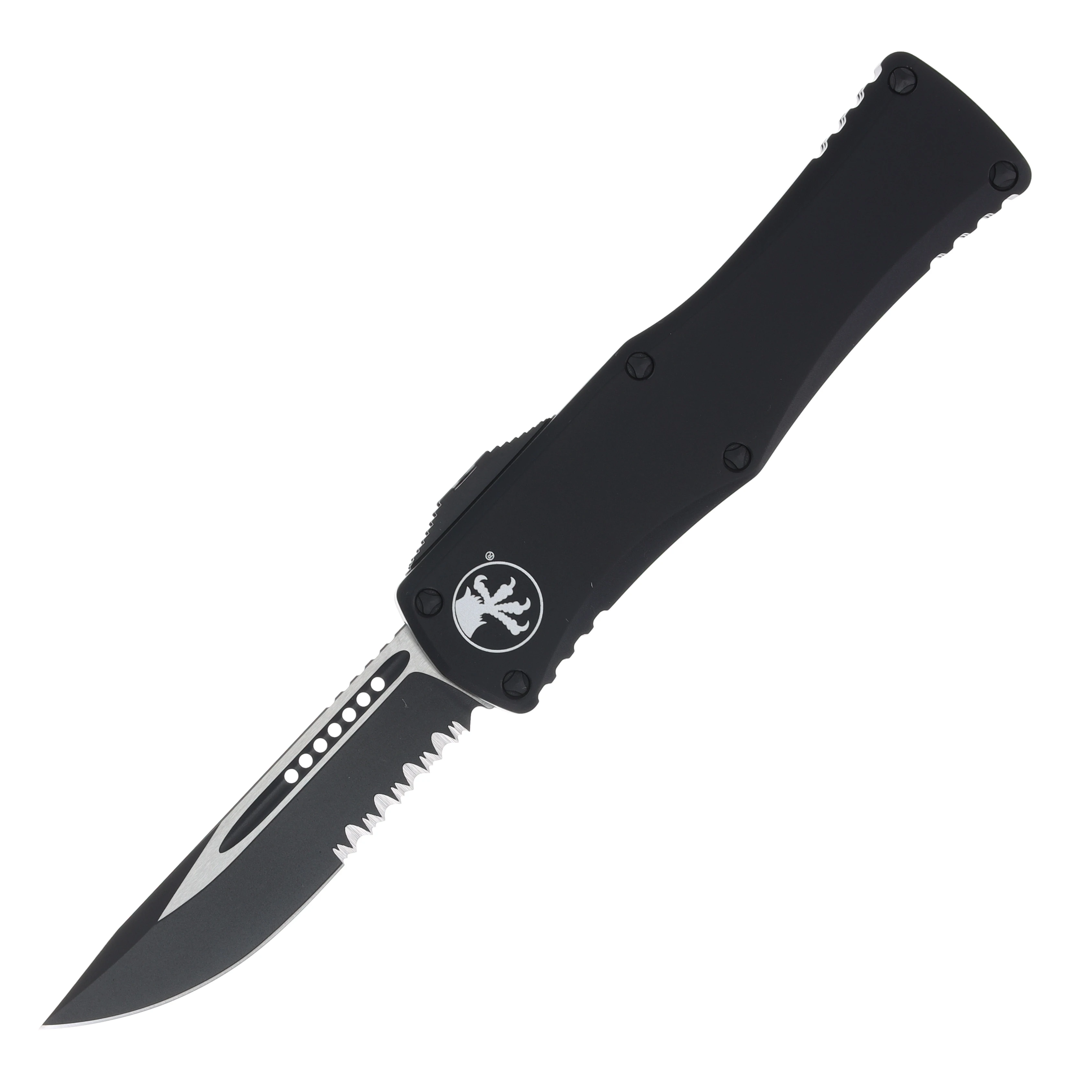 Microtech Hera OTF Automatic Knife Partially Serrated Tactical Black S/E View 1