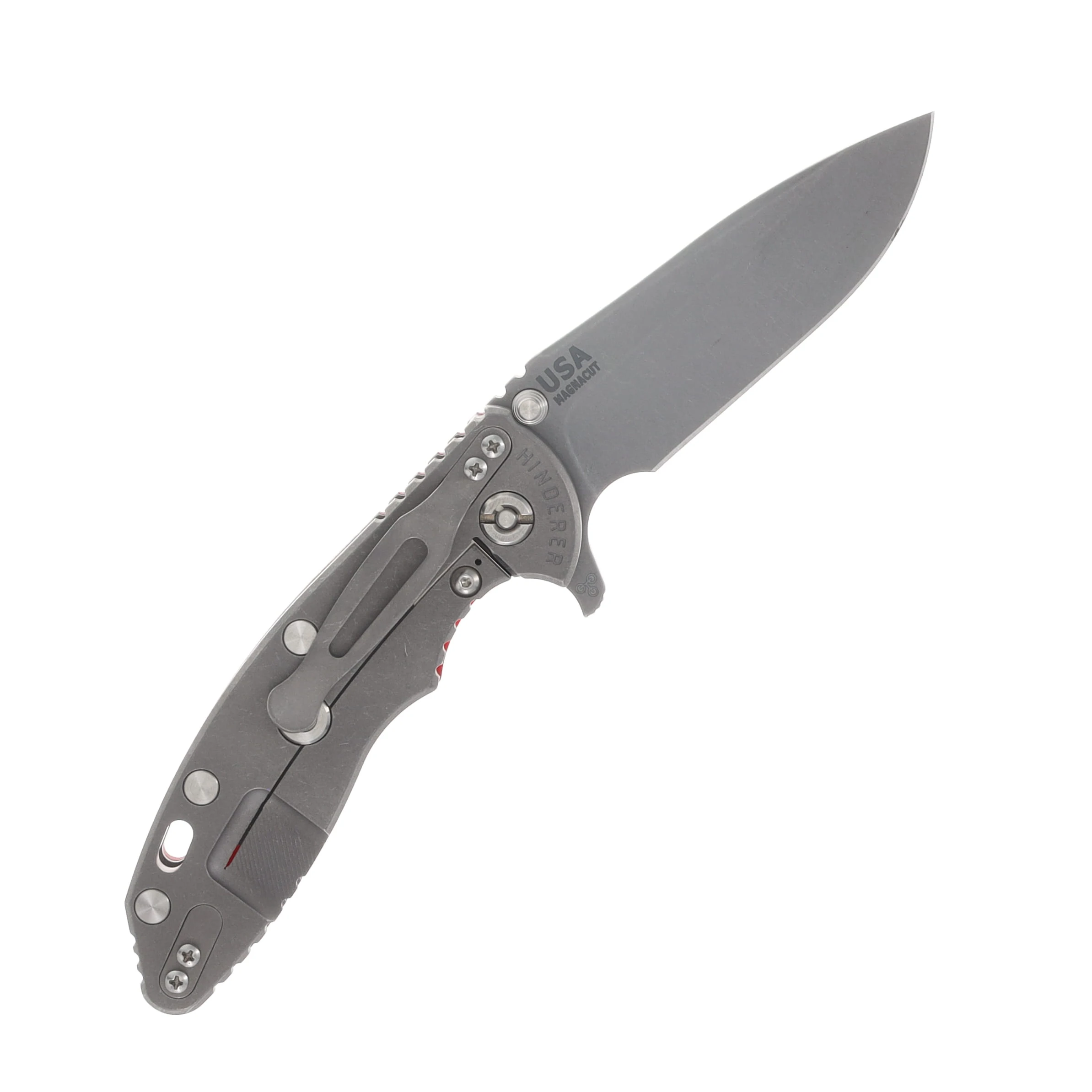 Hinderer XM-18 3.5 Framelock Folding Knife (Working Finish 20CV Spear Point | Red G-10) KXM35SPEWFRD View 2