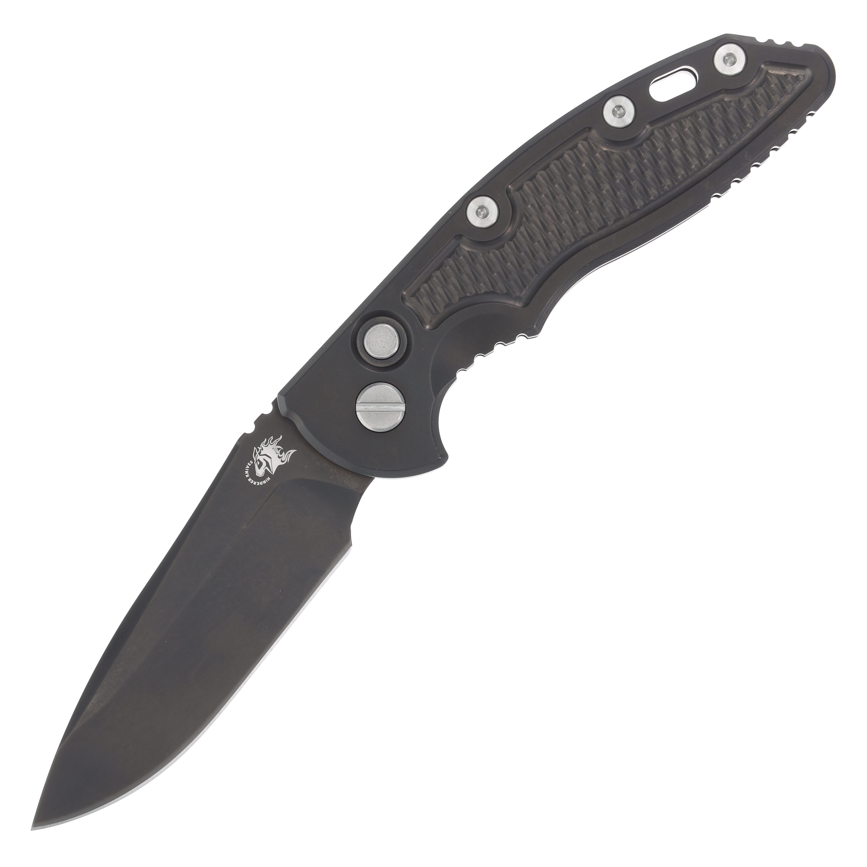 Hinderer XM-18 3.5 Automatic Knife DLC 20CV Spear Point Carbon Fiber/Black Titanium KAXM35SPEDLCBK View 1