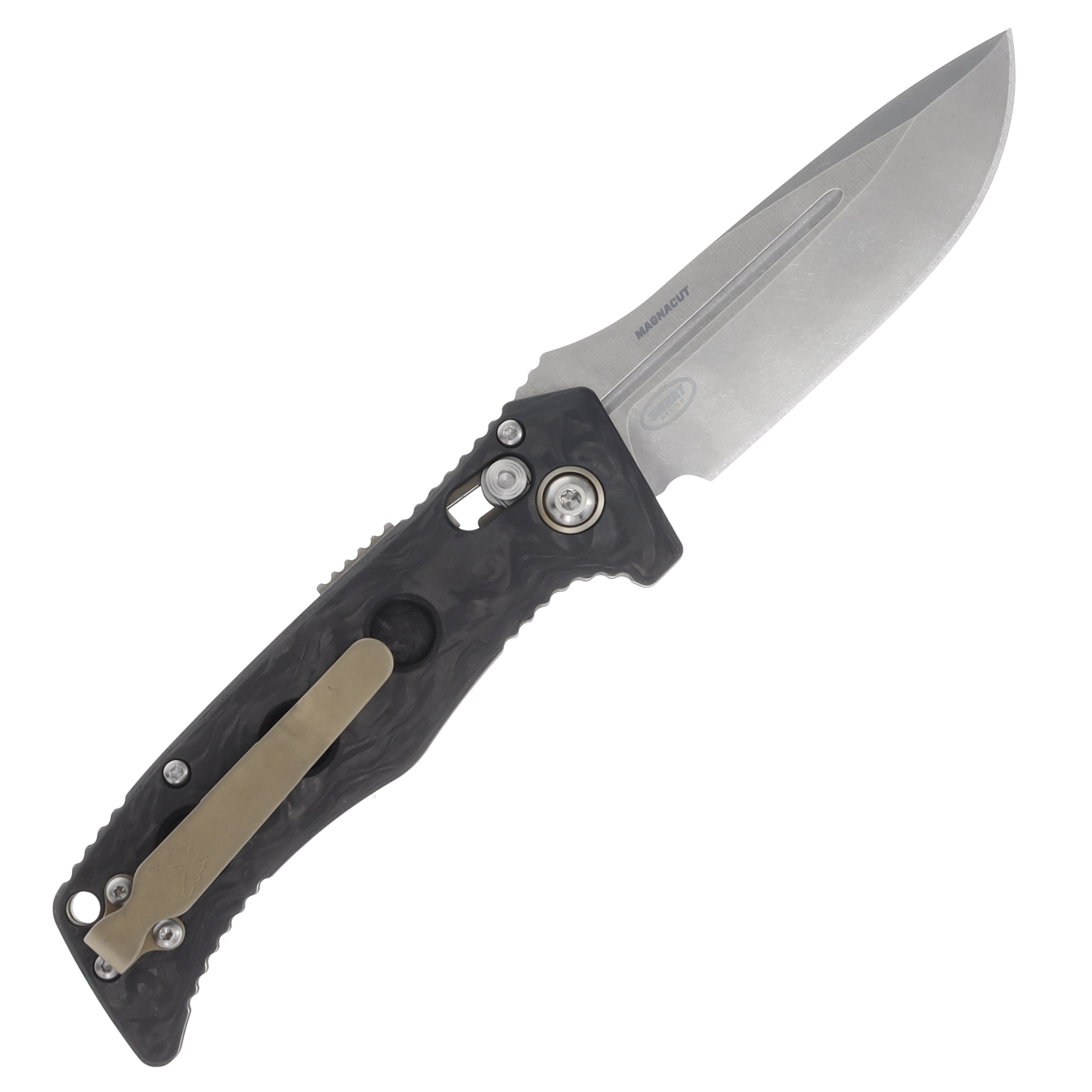 Benchmade Mini Adamas Out-The-Side Automatic Knife (Magnacut | Marbled Carbon Fiber) AUBM2730-03 View 2