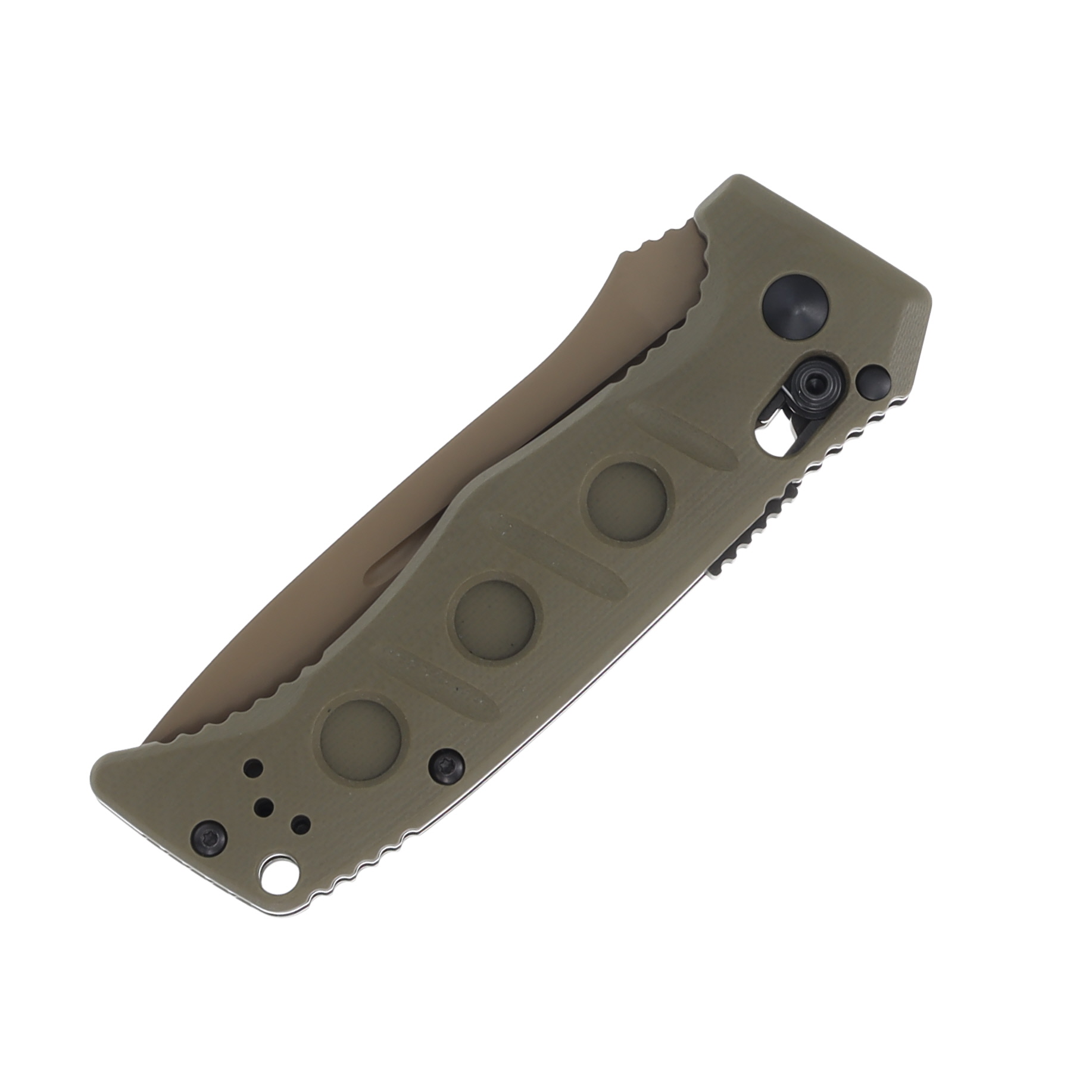 Benchmade Mini Adamas Out-The-Side Automatic Knife (CPM Cru-Wear | OD Green G-10) AUBM2730FE-2 View 4