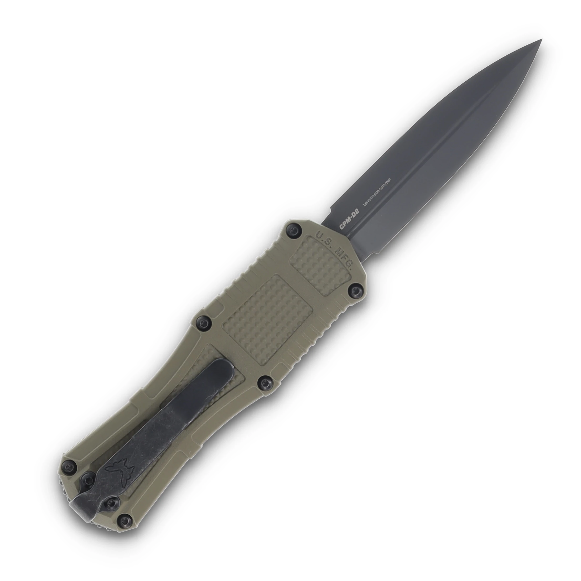 Benchmade Mini Claymore Out-The-Front Auto Ranger Green Grivory Smoke Gray Spear Pt AUBM3375GY-1 View 2