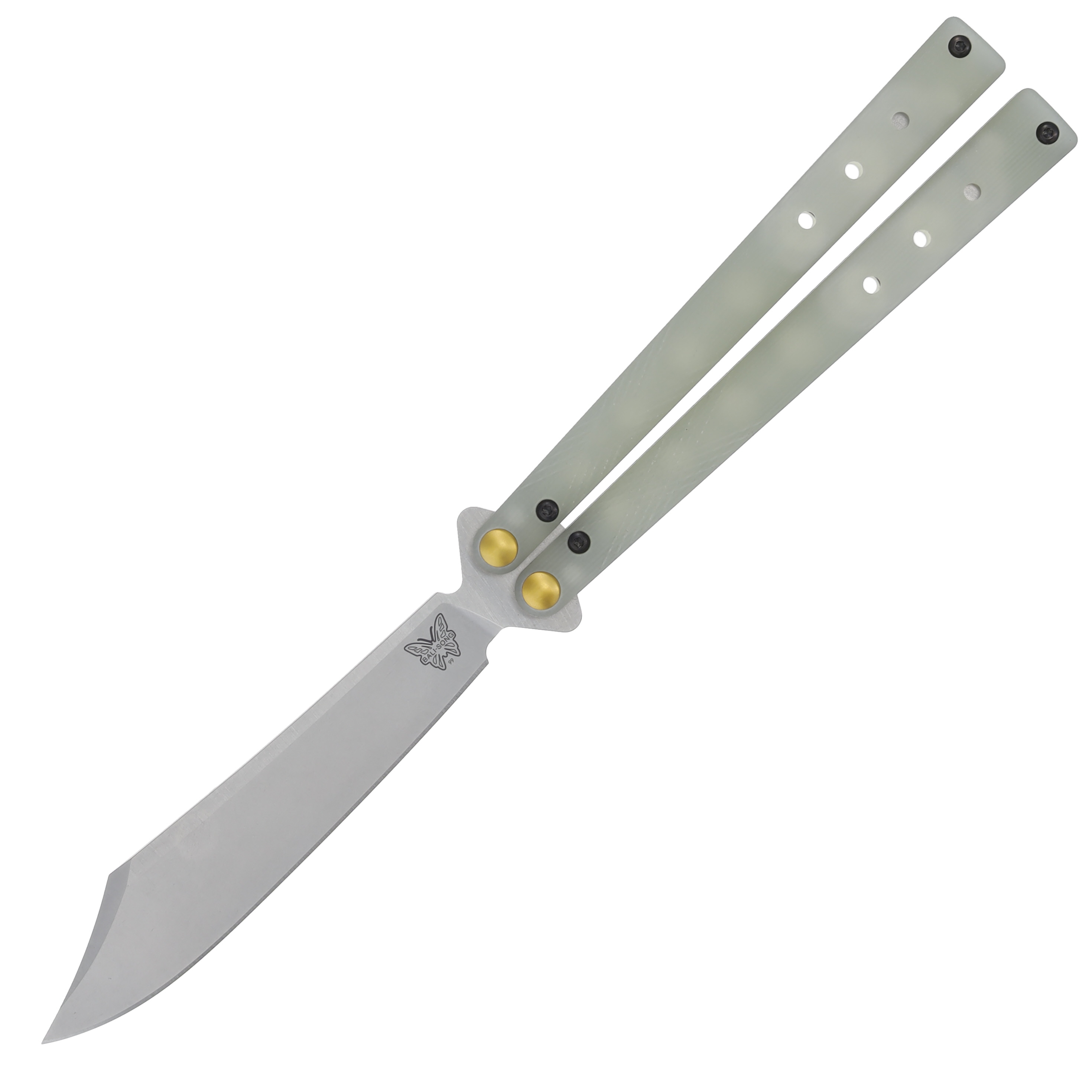 Benchmade 99 Necron Balisong 4.5in Plain Jade G 10 Gold TiCN BM99 View 2