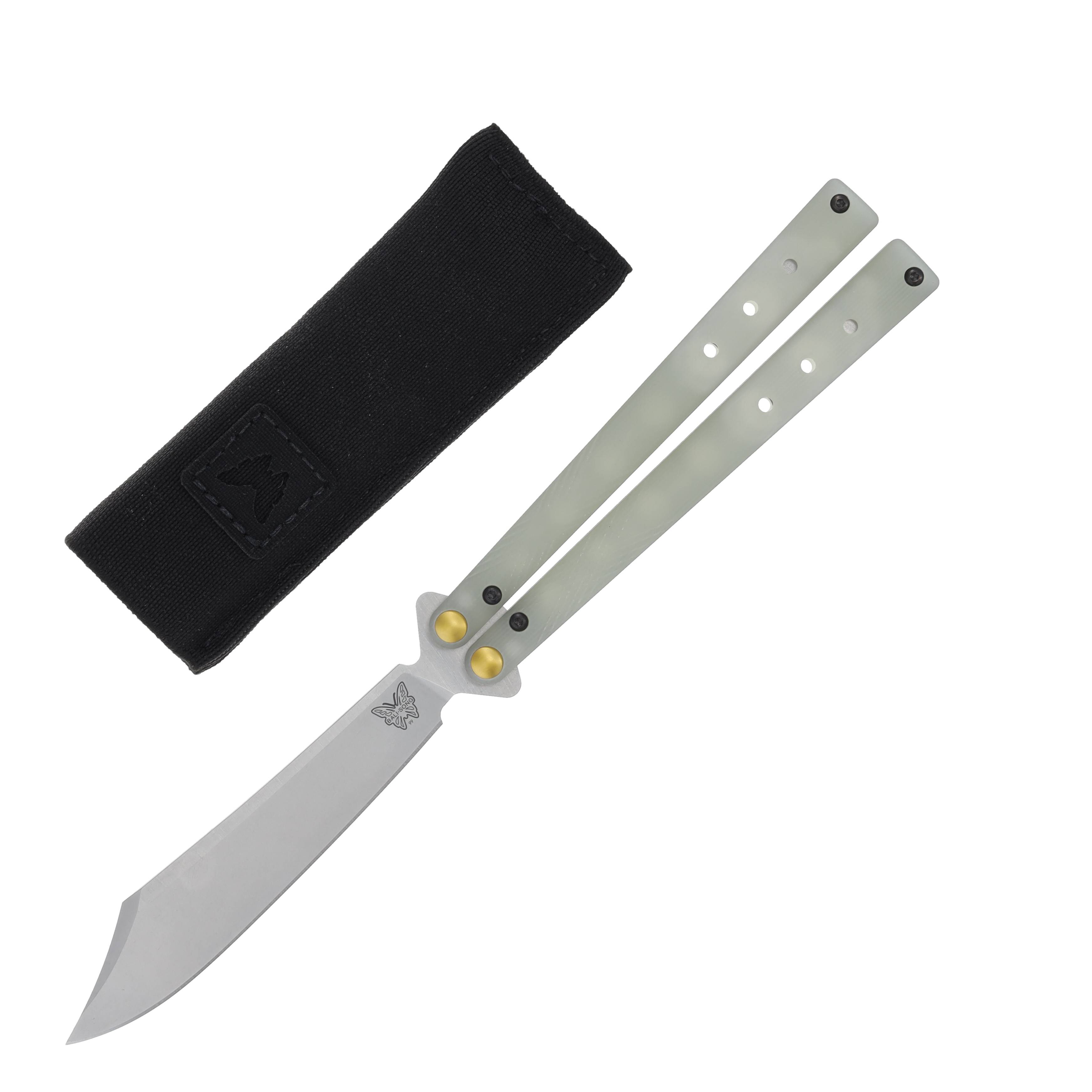 Benchmade 99 Necron Balisong 4.5in Plain Jade G 10 Gold TiCN BM99 View 1