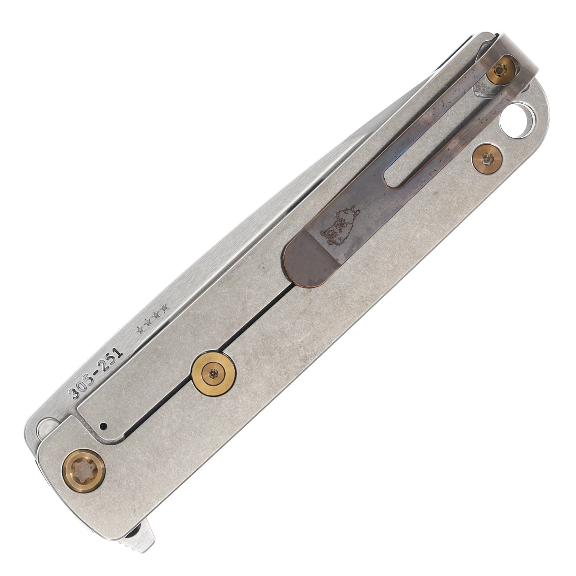 Medford M-48 Framelock Folding Knife (Tumbled S45VN | Blue Handles | Bronze Hardware) MK2124TQ-44TM-T1C1-Q4 View 2