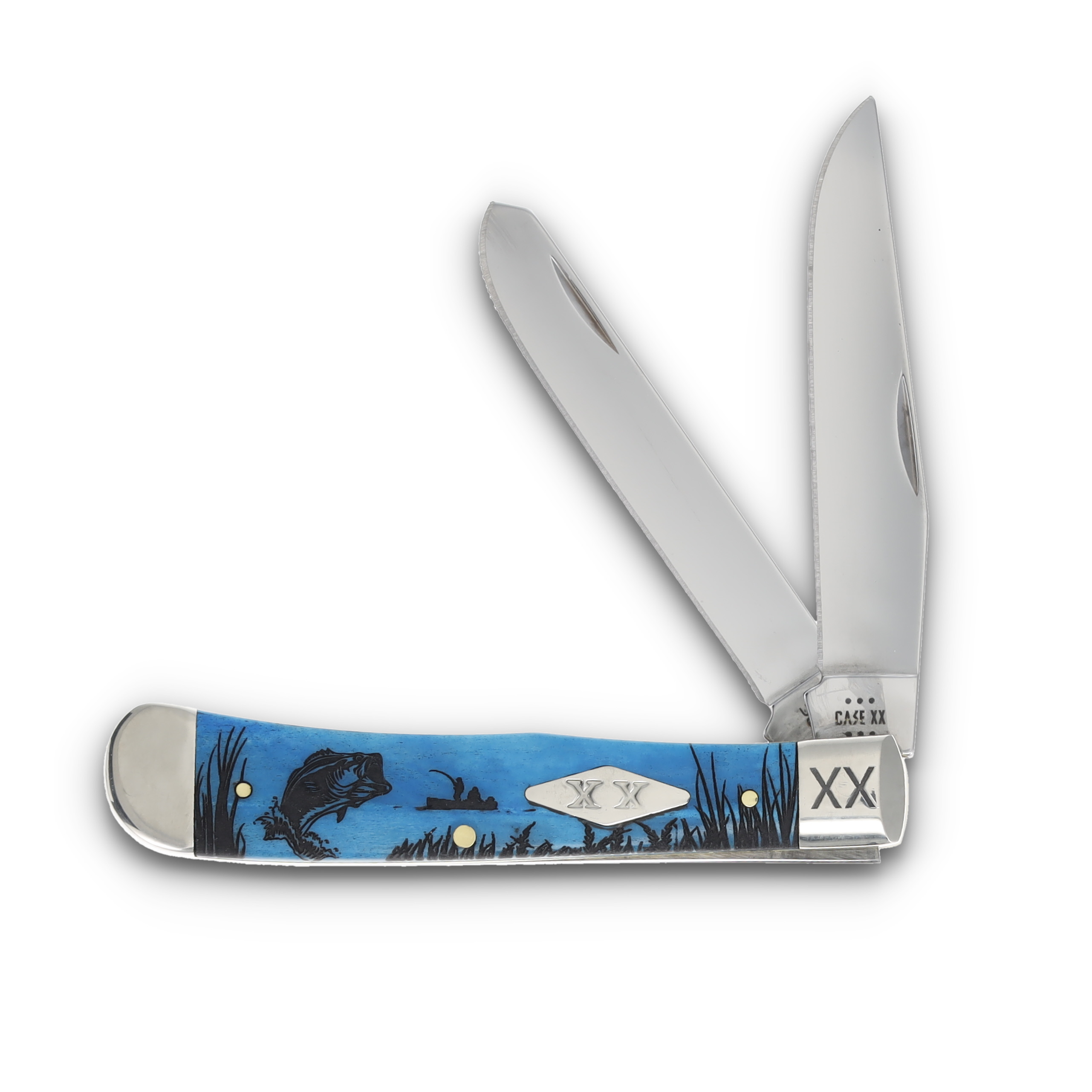 Case XX Blue Smooth Bone Bass Fish Trapper Folding Knife