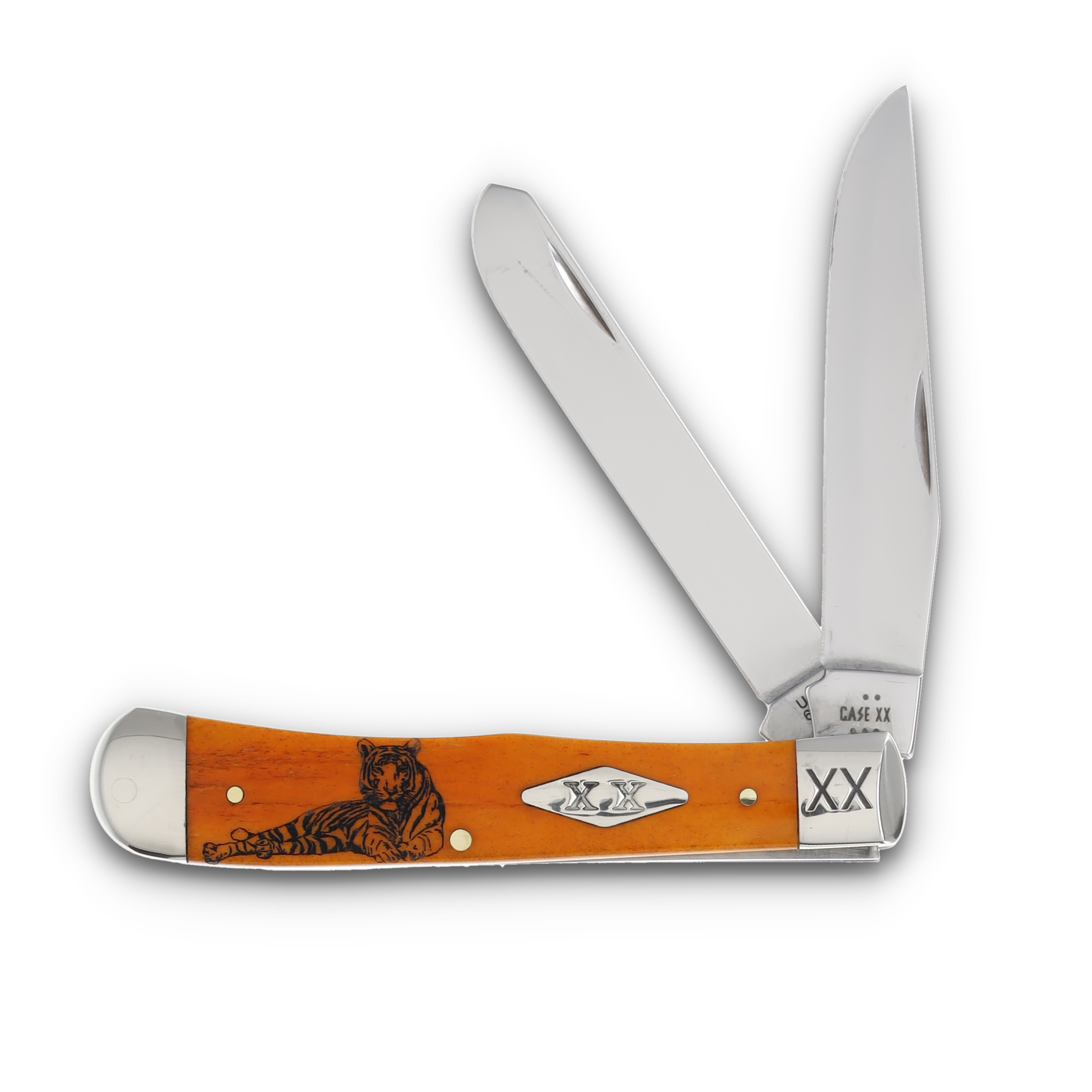 Case XX Orange Smooth Bone Tiger Trapper  Folding Knife CA12542TIGER View 1