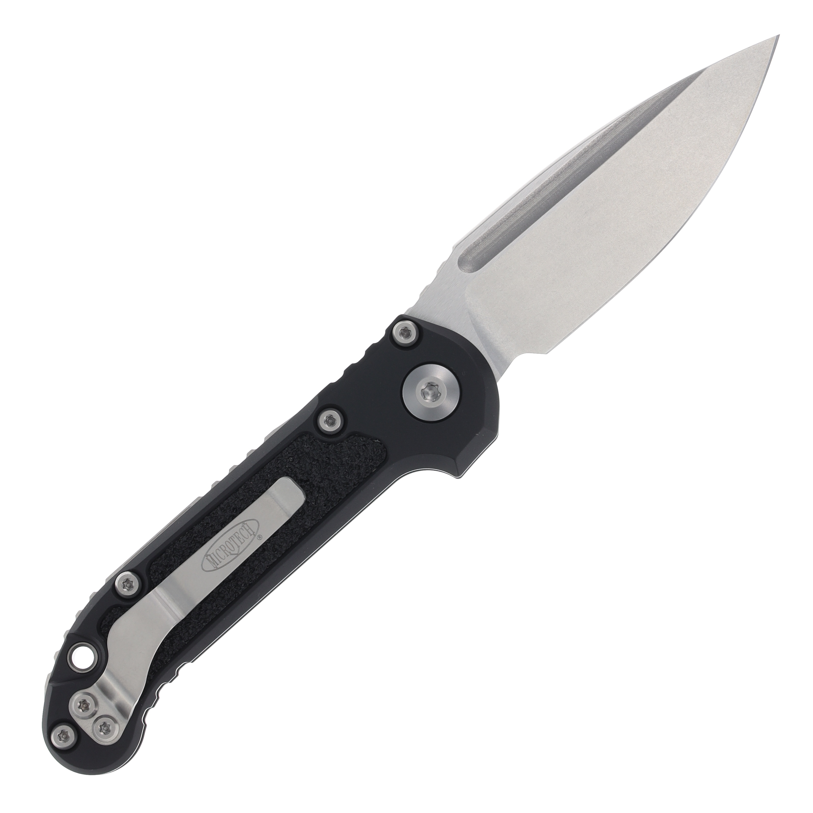 Microtech LUDT Automatic Knife 3.42" Stonewash Bohler M390MK Drop Point Black AUMT113510 View 2