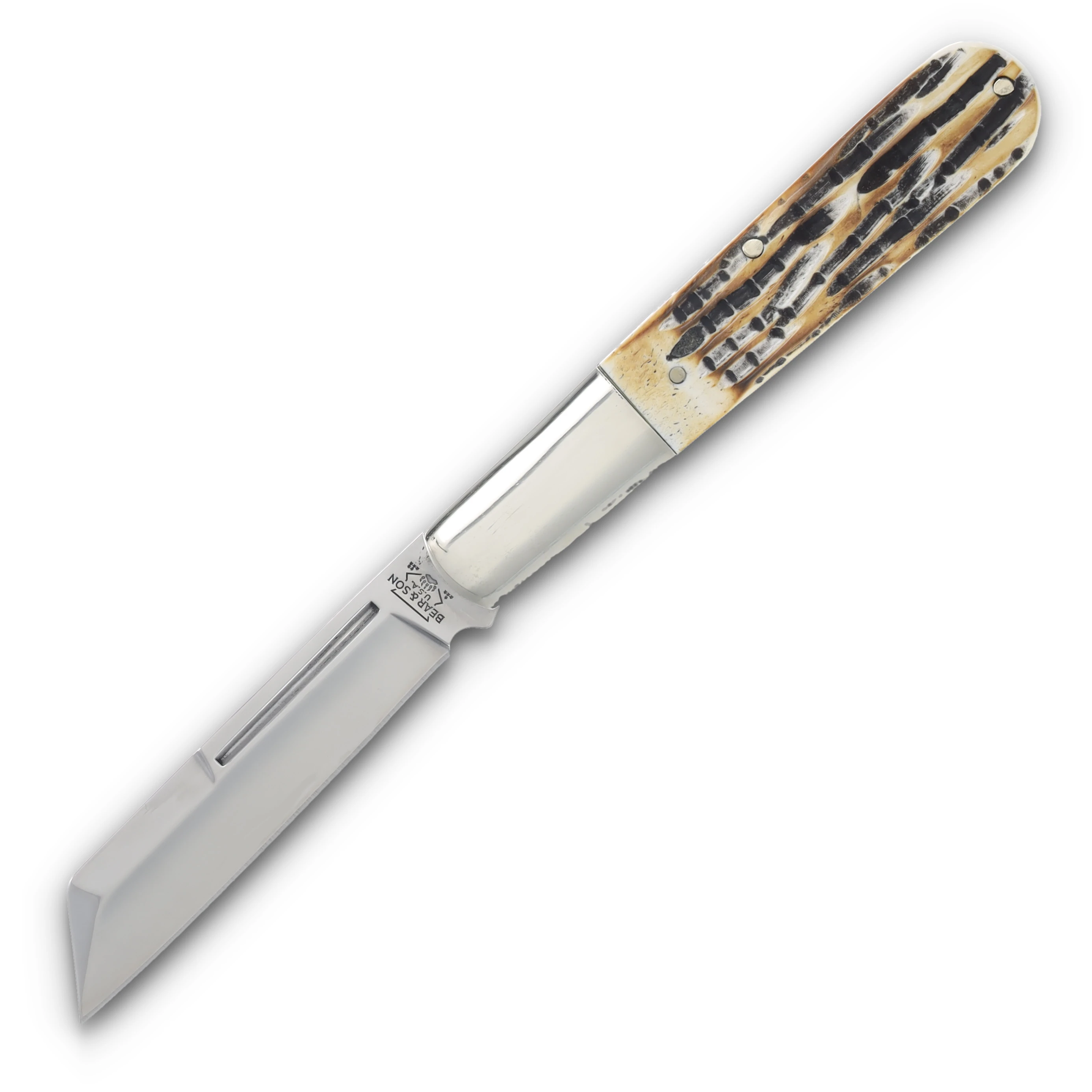 Bear & Son Sheepsfoot Barlow Folding Knife Genuine India Stag Bone BR5180 View 3