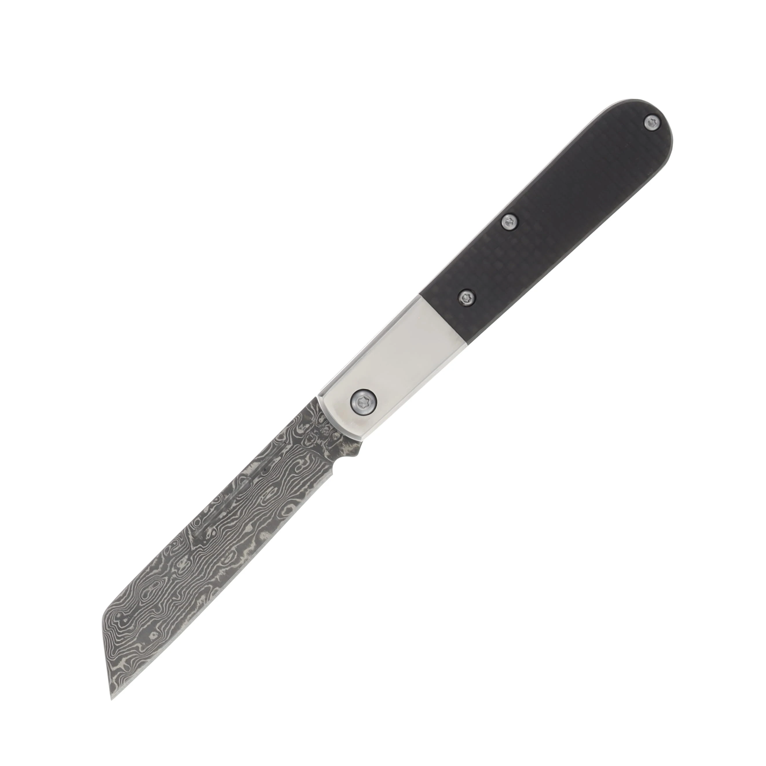 Bear & Son 4in Carbon Fiber Damascus Sheepsfoot Barlow BRMCF180D View 1
