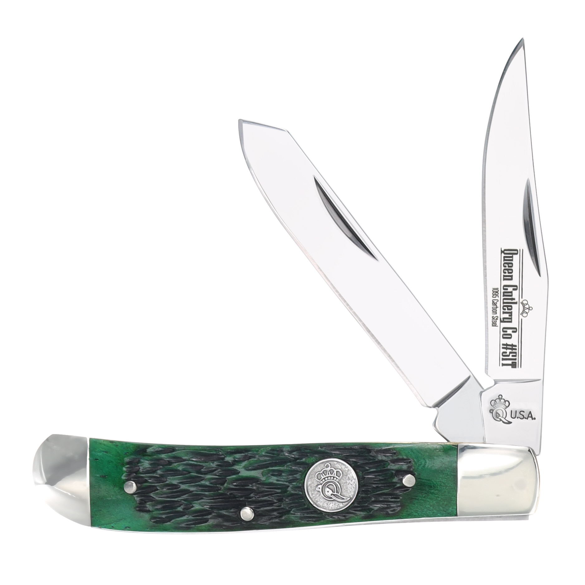 Queen Cutlery American Made Green Bone Mini Trapper Folding Knife