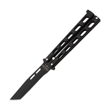 Bear & Son Balisong Knife 3.37in Plain Edge Black Carbon BR115TANB View 2